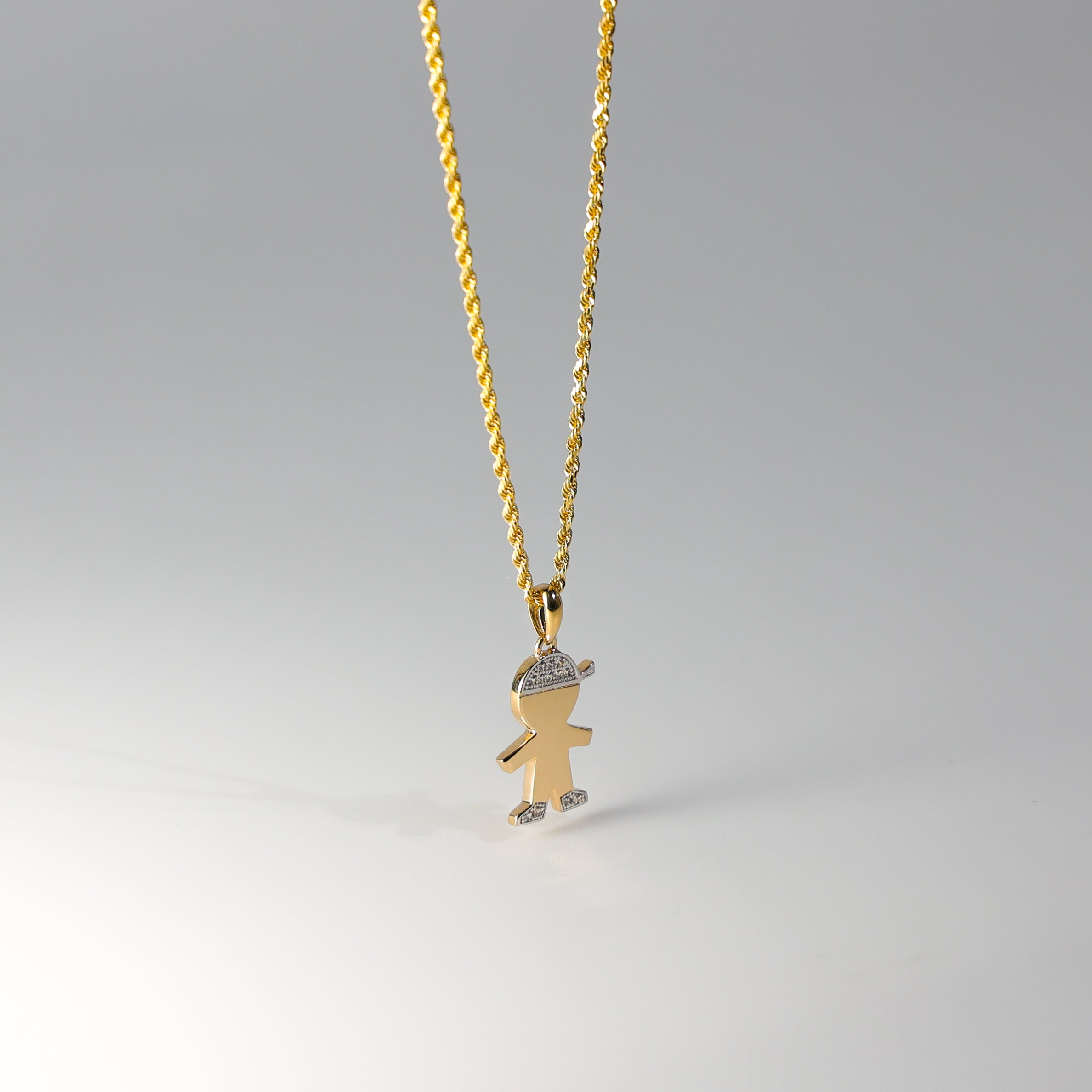 14K Gold Simple Boy Pendant With Stones Model-2002 - Charlie & Co. Jewelry