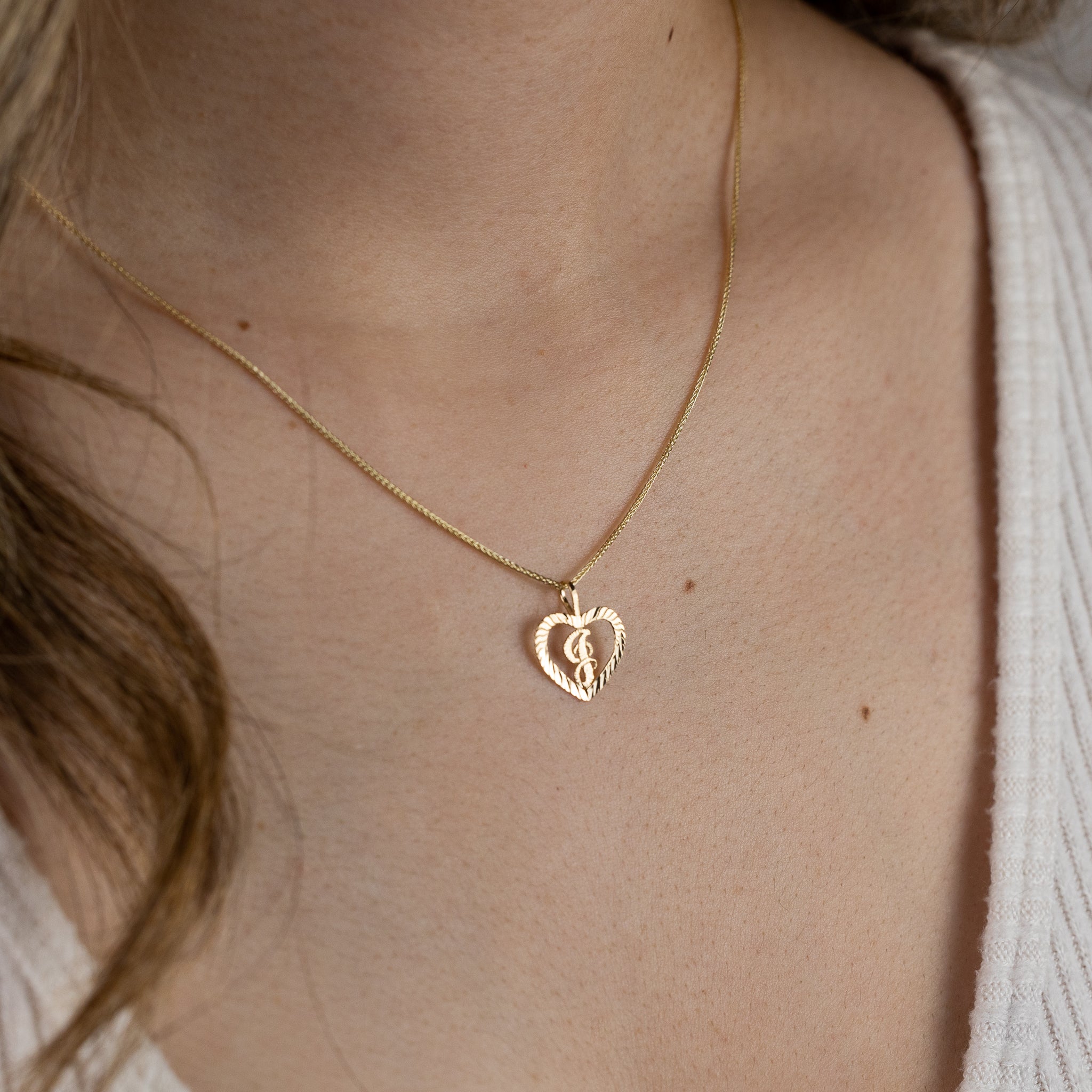 Gold Heart-Shaped Letter J Pendant | A-Z Pendants - Charlie & Co. Jewelry