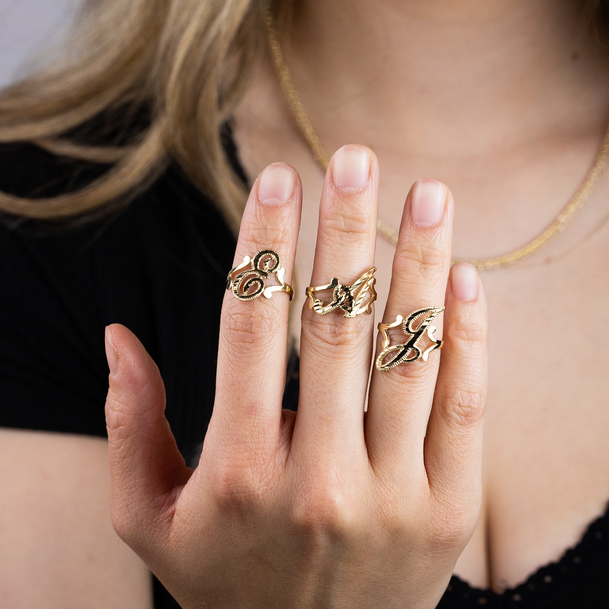 Gold Cursive Initial "A" Ring - Charlie & Co. Jewelry