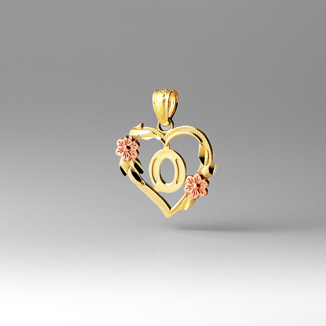 Gold Heart Letter O Pendant with Flowers | A-Z Pendants - Charlie & Co. Jewelry
