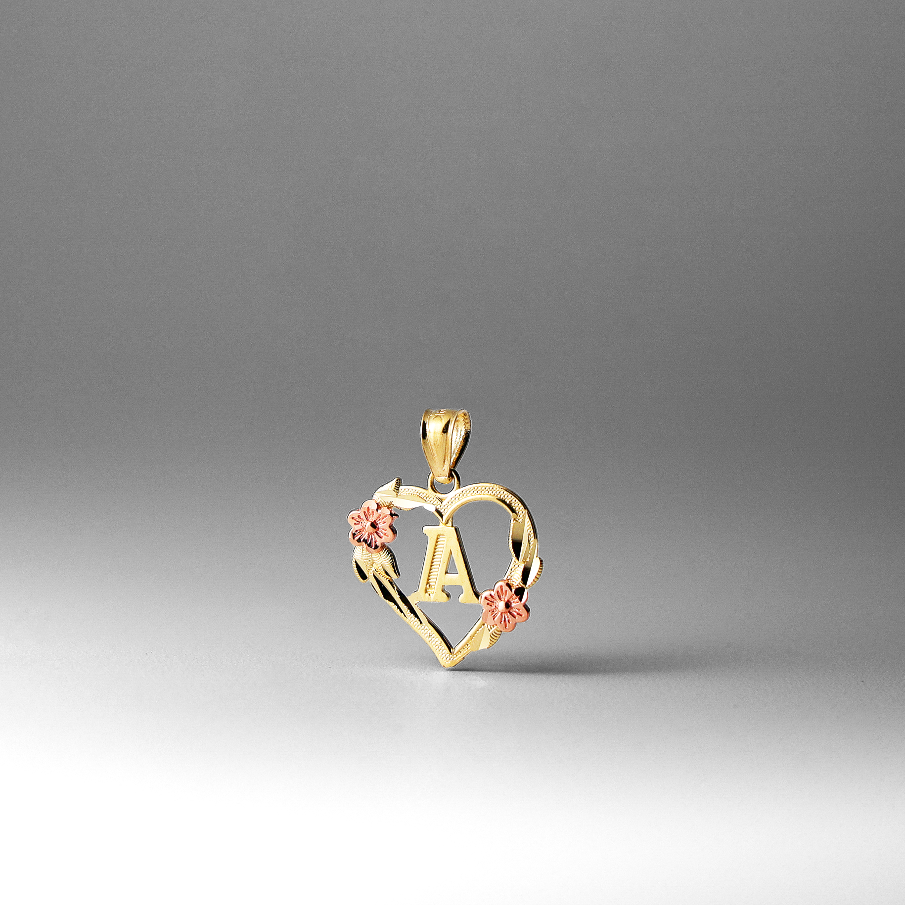 Gold Heart Letter A Pendant with Flowers | A-Z Pendants - Charlie & Co. Jewelry