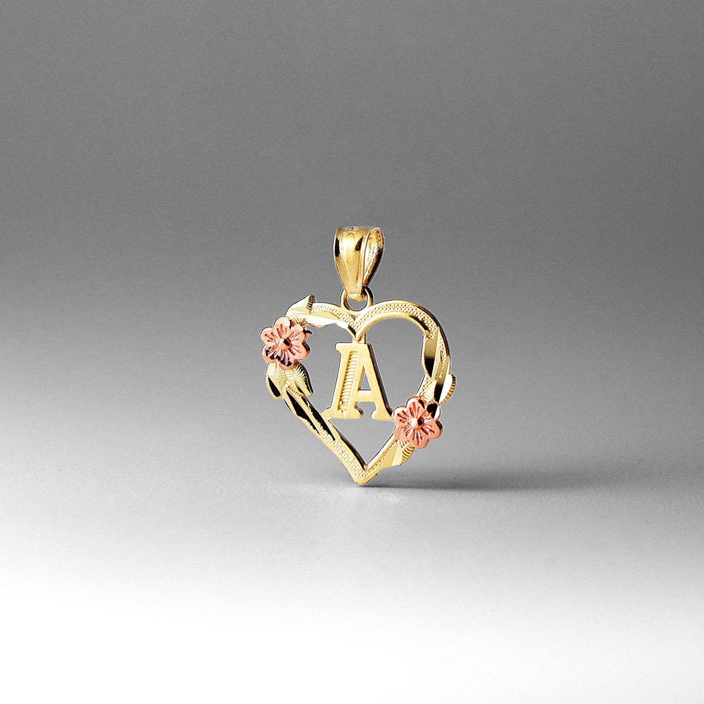 Gold Heart Letter A Pendant with Flowers | A-Z Pendants - Charlie & Co. Jewelry