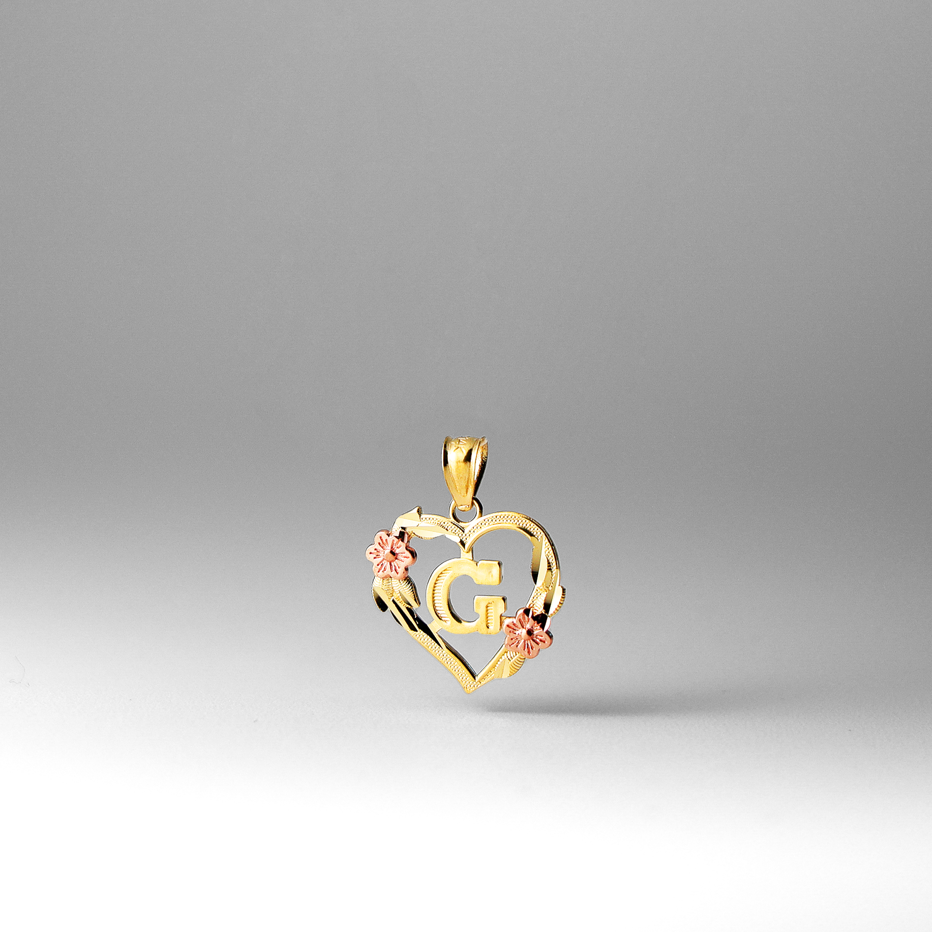 Gold Heart Letter G Pendant with Flowers | A-Z Pendants - Charlie & Co. Jewelry