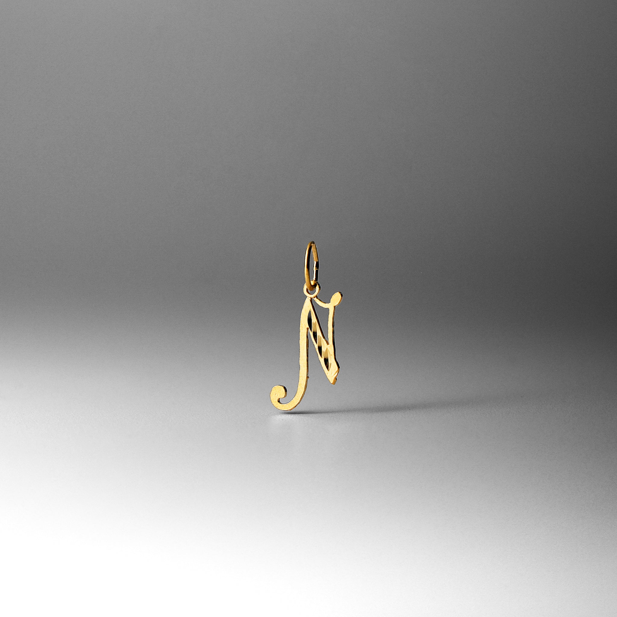 Gold Calligraphy Letter N Pendant | A-Z Pendants - Charlie & Co. Jewelry