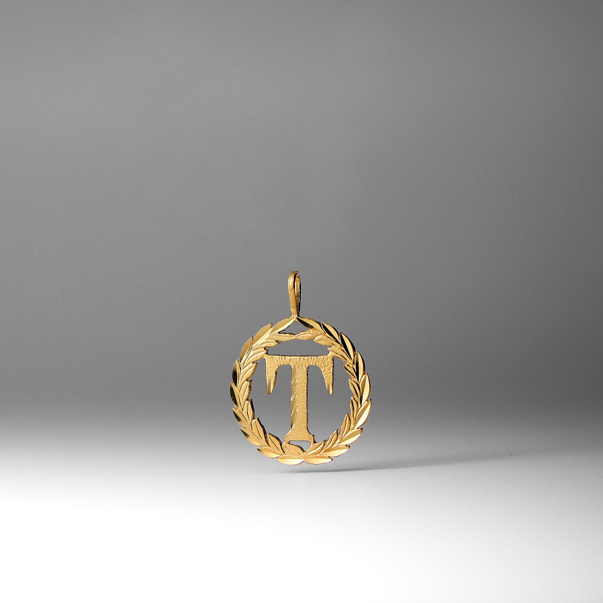 Gold Wreath T Initial Pendant | A-Z Pendants - Charlie & Co. Jewelry