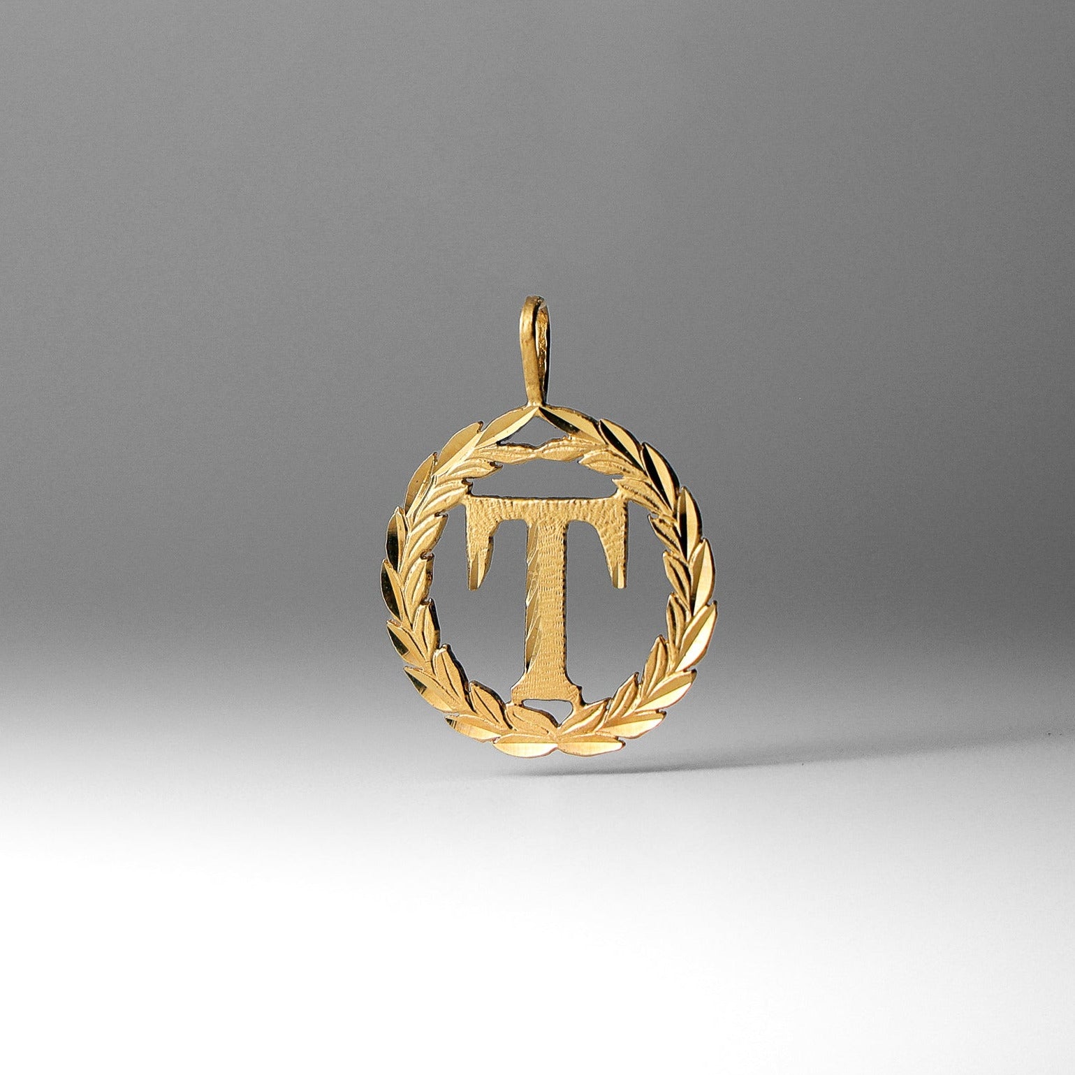 Gold Wreath T Initial Pendant | A-Z Pendants - Charlie & Co. Jewelry