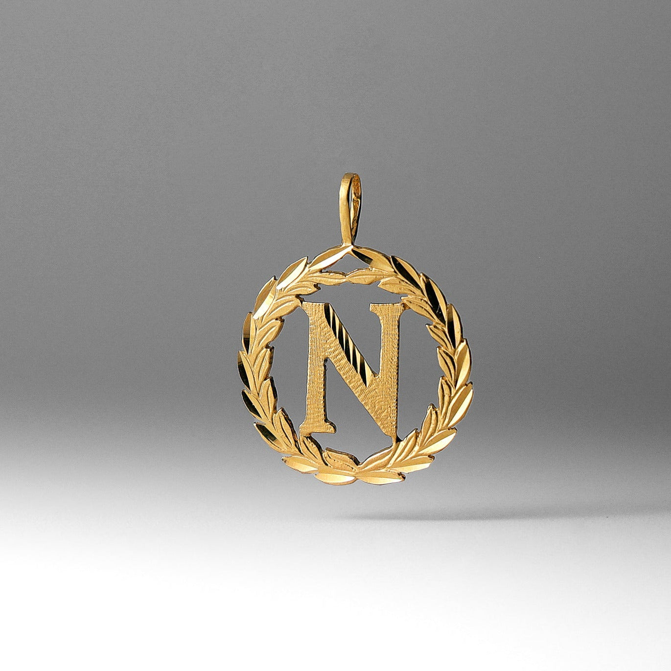 Gold Wreath N Initial Pendant | A-Z Pendants - Charlie & Co. Jewelry