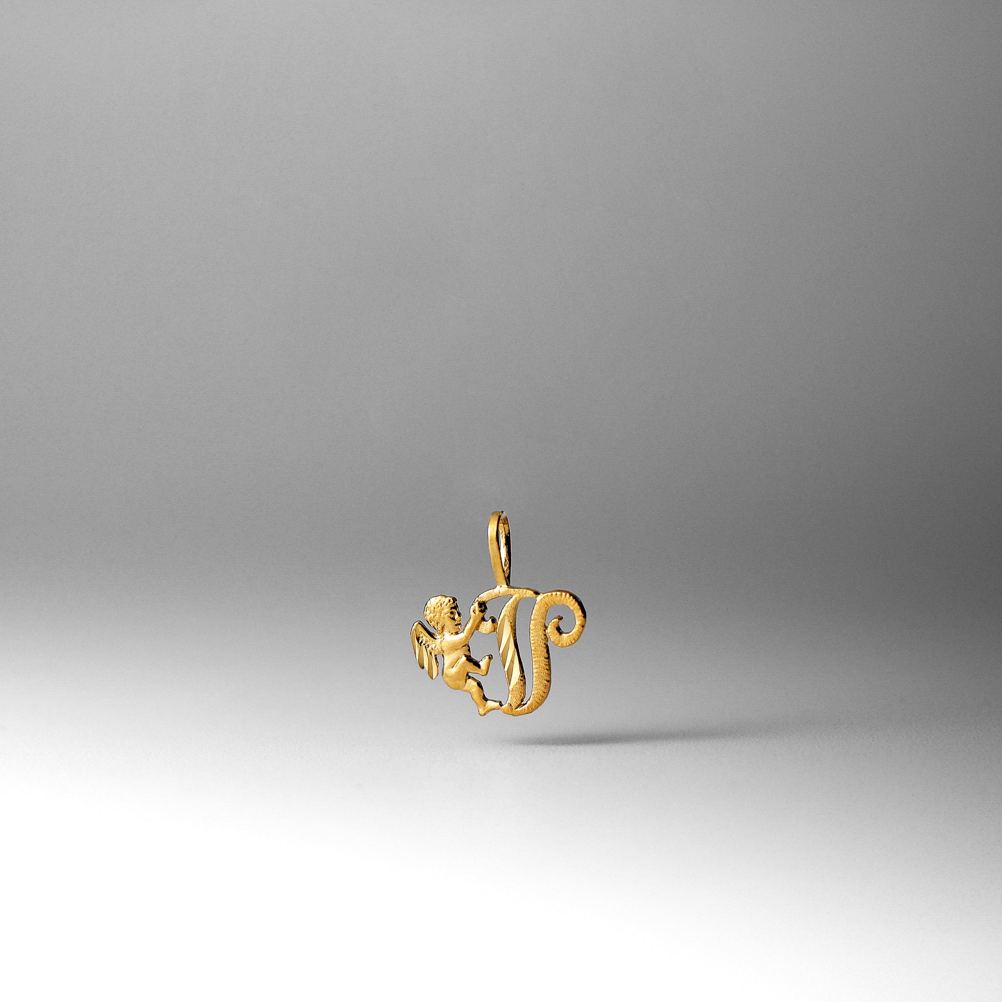 Gold Angel Letter V Pendant | A-Z Pendants - Charlie & Co. Jewelry