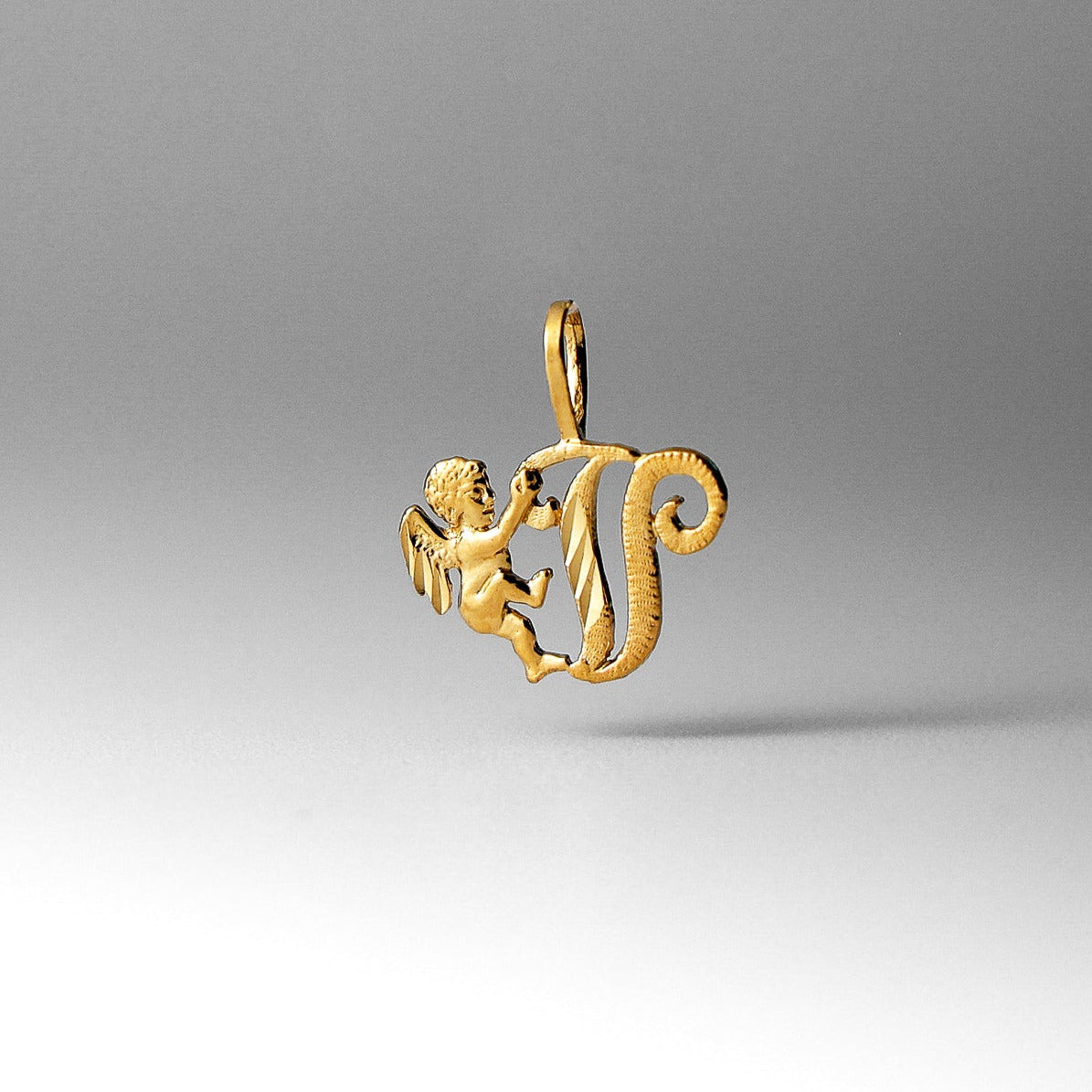 Gold Angel Letter V Pendant | A-Z Pendants - Charlie & Co. Jewelry