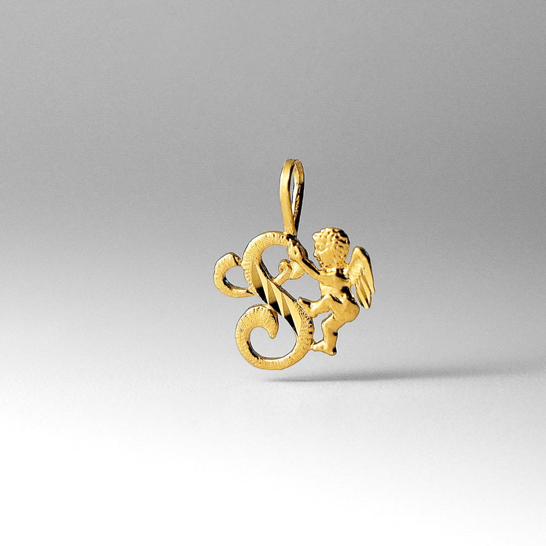 Gold Angel Letter S Pendant | A-Z Pendants - Charlie & Co. Jewelry