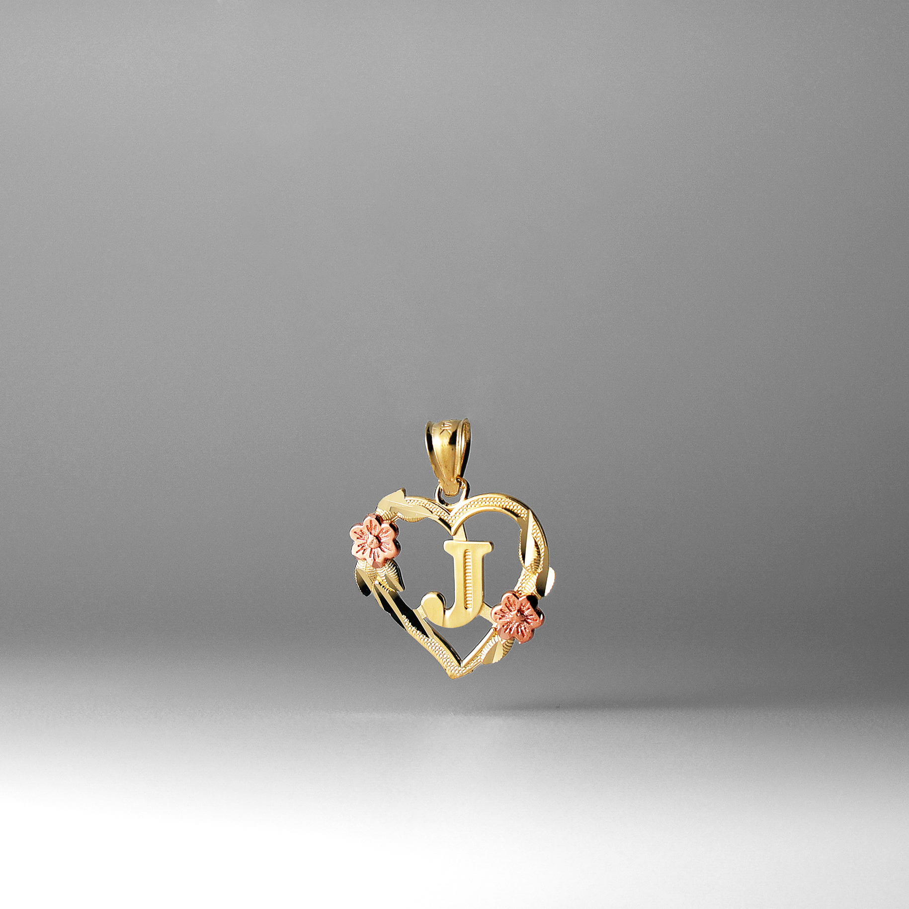 Gold Heart Letter J Pendant with Flowers | A-Z Pendants - Charlie & Co. Jewelry