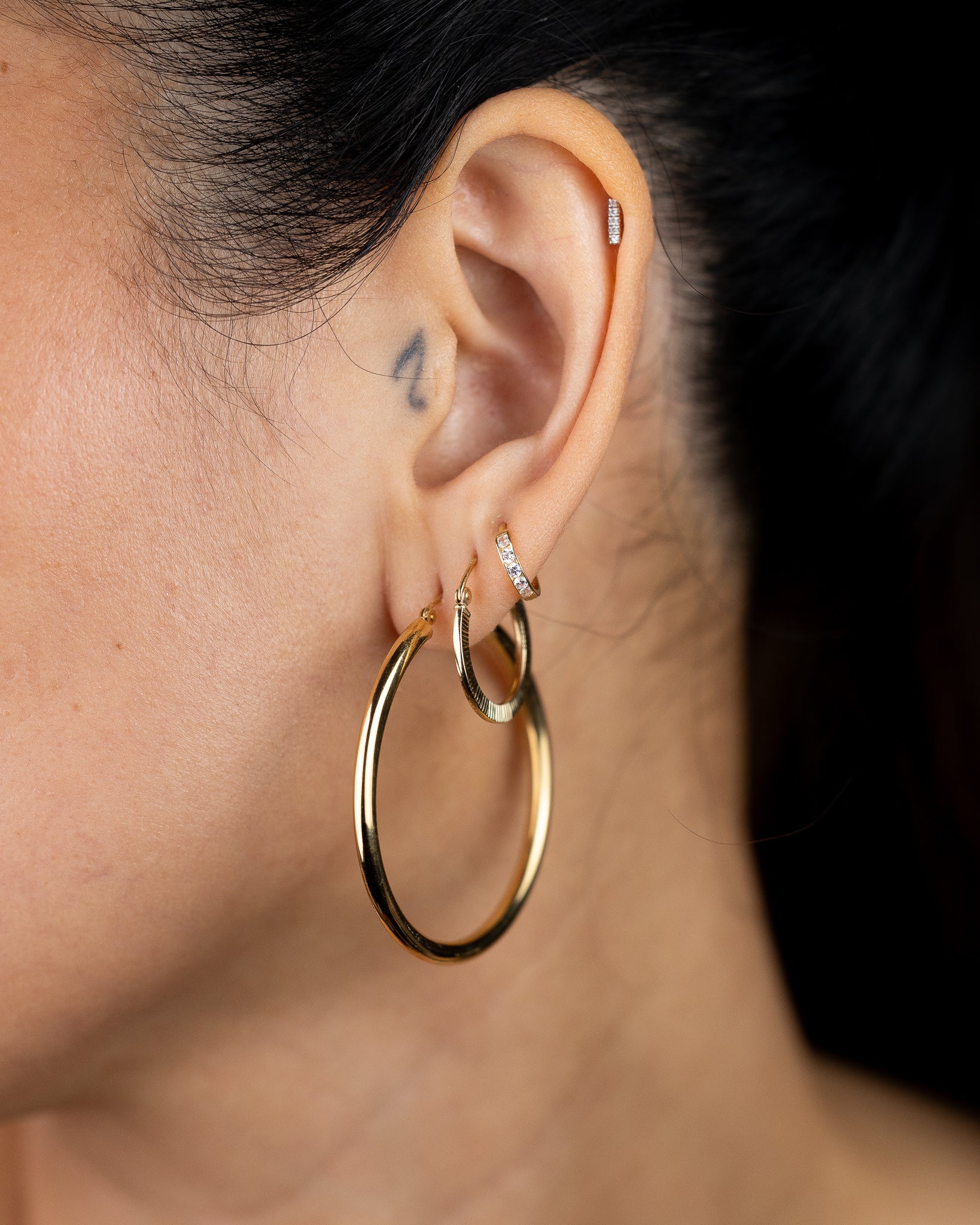 Gold 3mm Classic Plain Hoop Earrings (45mm) - Model 1025 - Charlie & Co. Jewelry