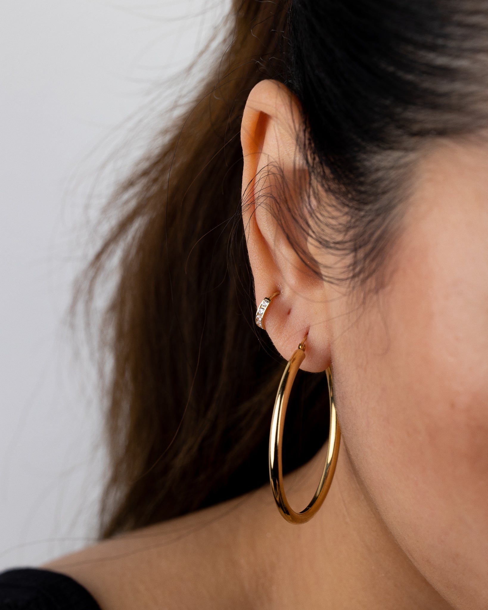 Gold 3mm Classic Plain Hoop Earrings (45mm) - Model 1025 - Charlie & Co. Jewelry