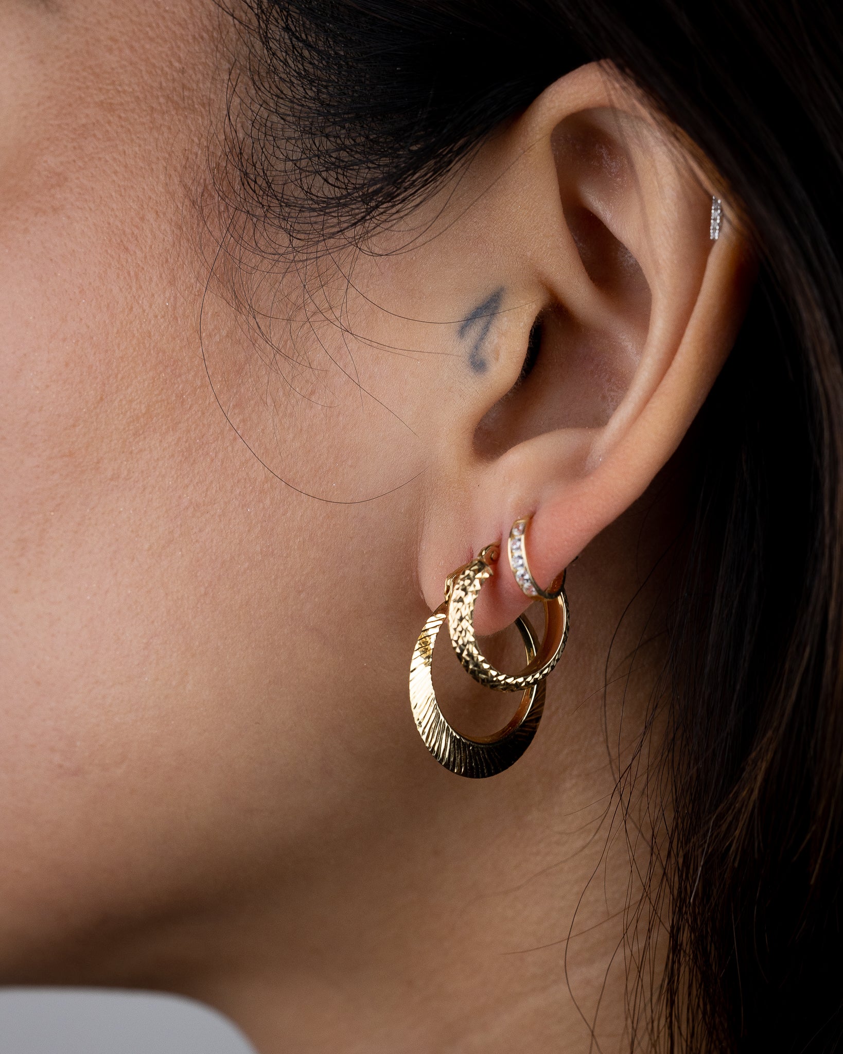 Gold Moon Shaped Diamond-Cut Earrings - Model 0025 - Charlie & Co. Jewelry