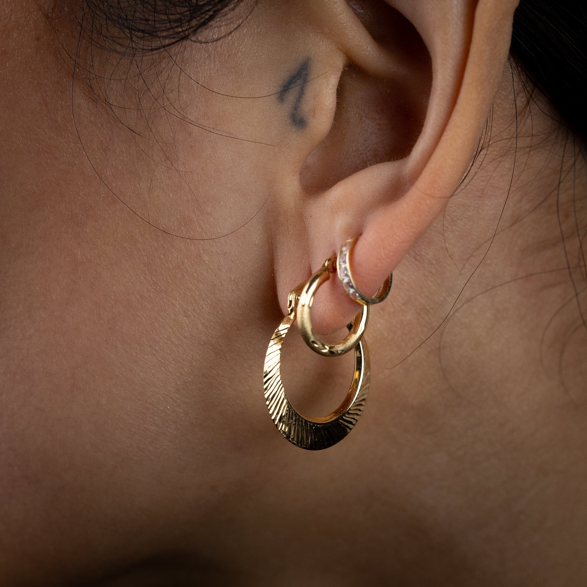 Gold Moon Shaped Diamond-Cut Earrings - Model 0025 - Charlie & Co. Jewelry