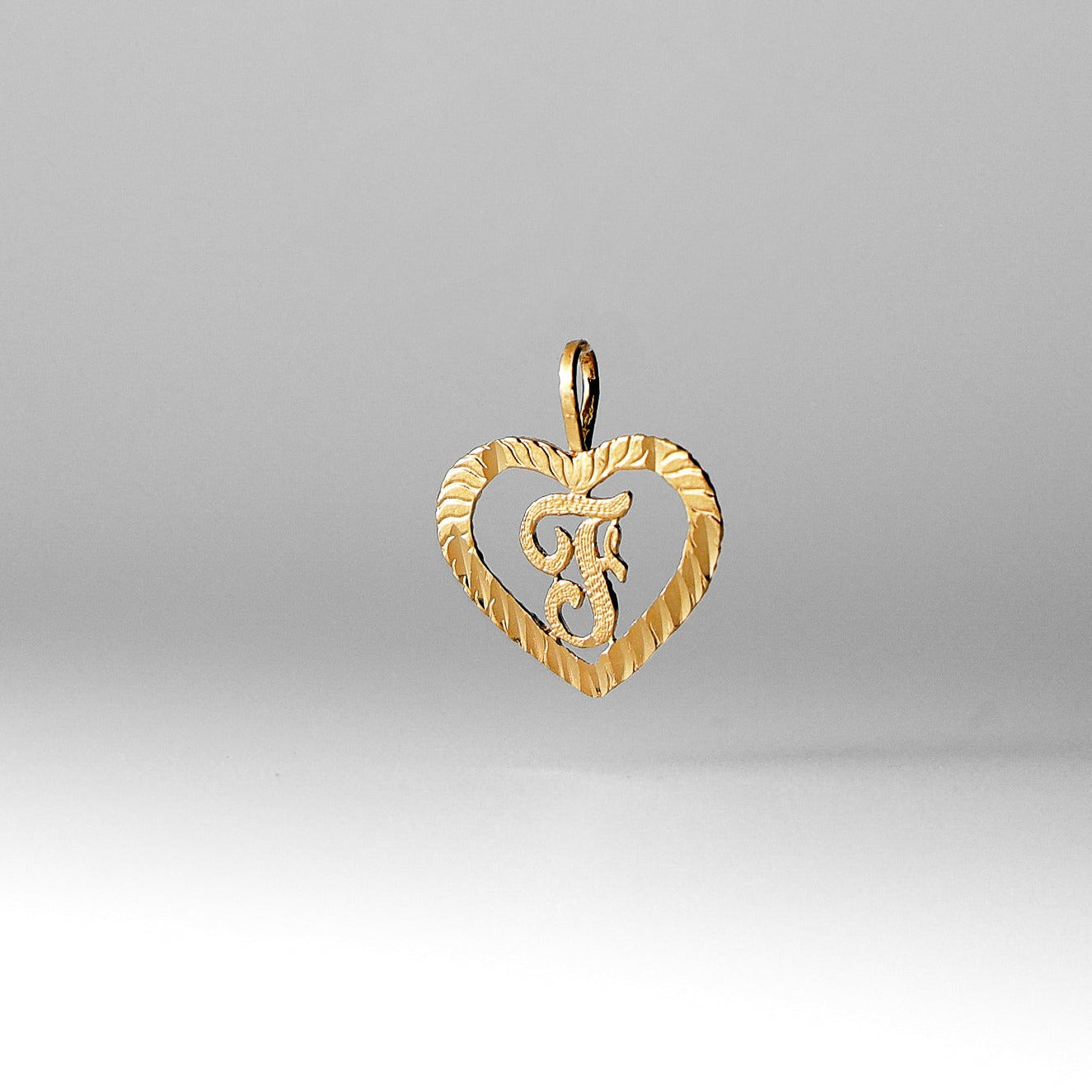 Gold Heart-Shaped Letter F Pendant | A-Z Pendants - Charlie & Co. Jewelry