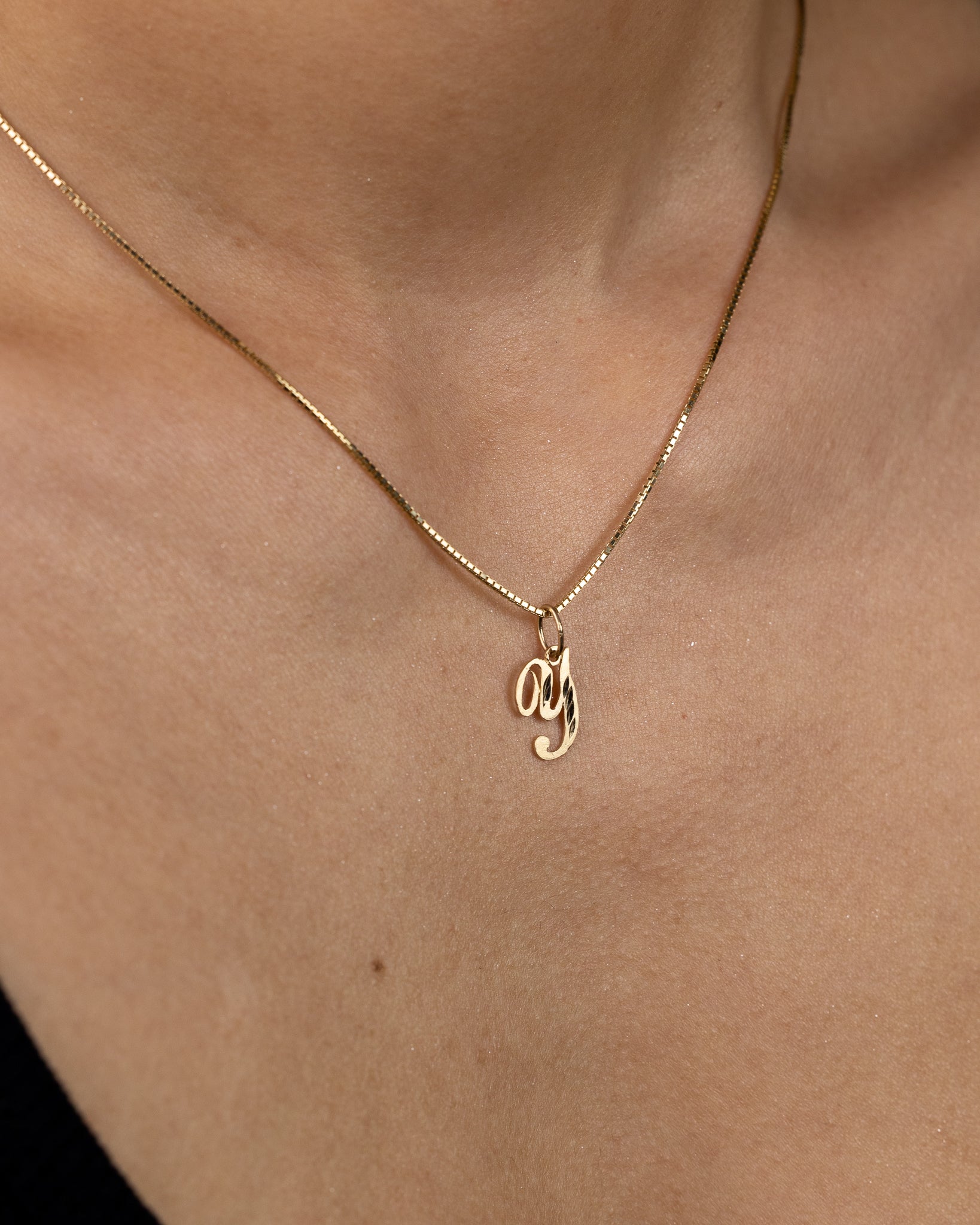 Gold Cursive Letter Y Pendant | A-Z Pendants - Charlie & Co. Jewelry