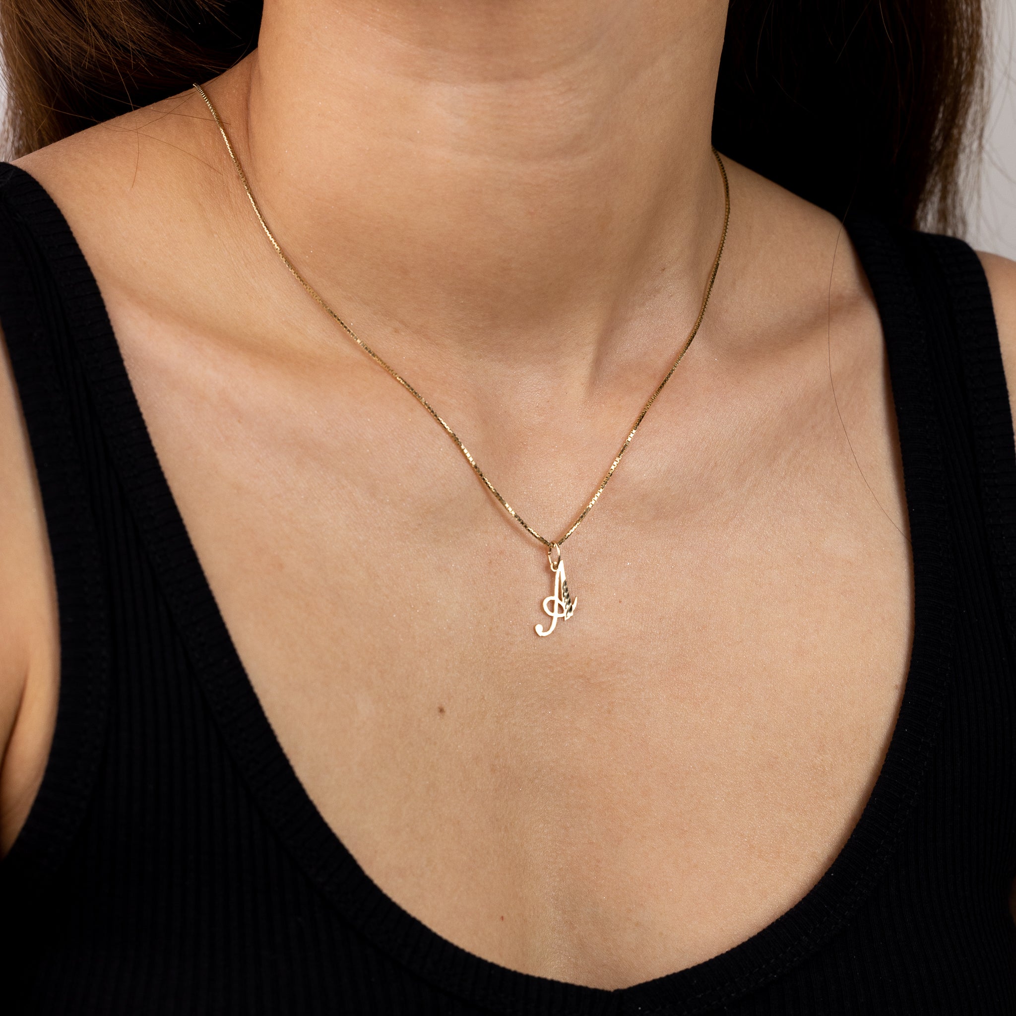 Gold Cursive Letter A Pendant | A-Z Pendants - Charlie & Co. Jewelry