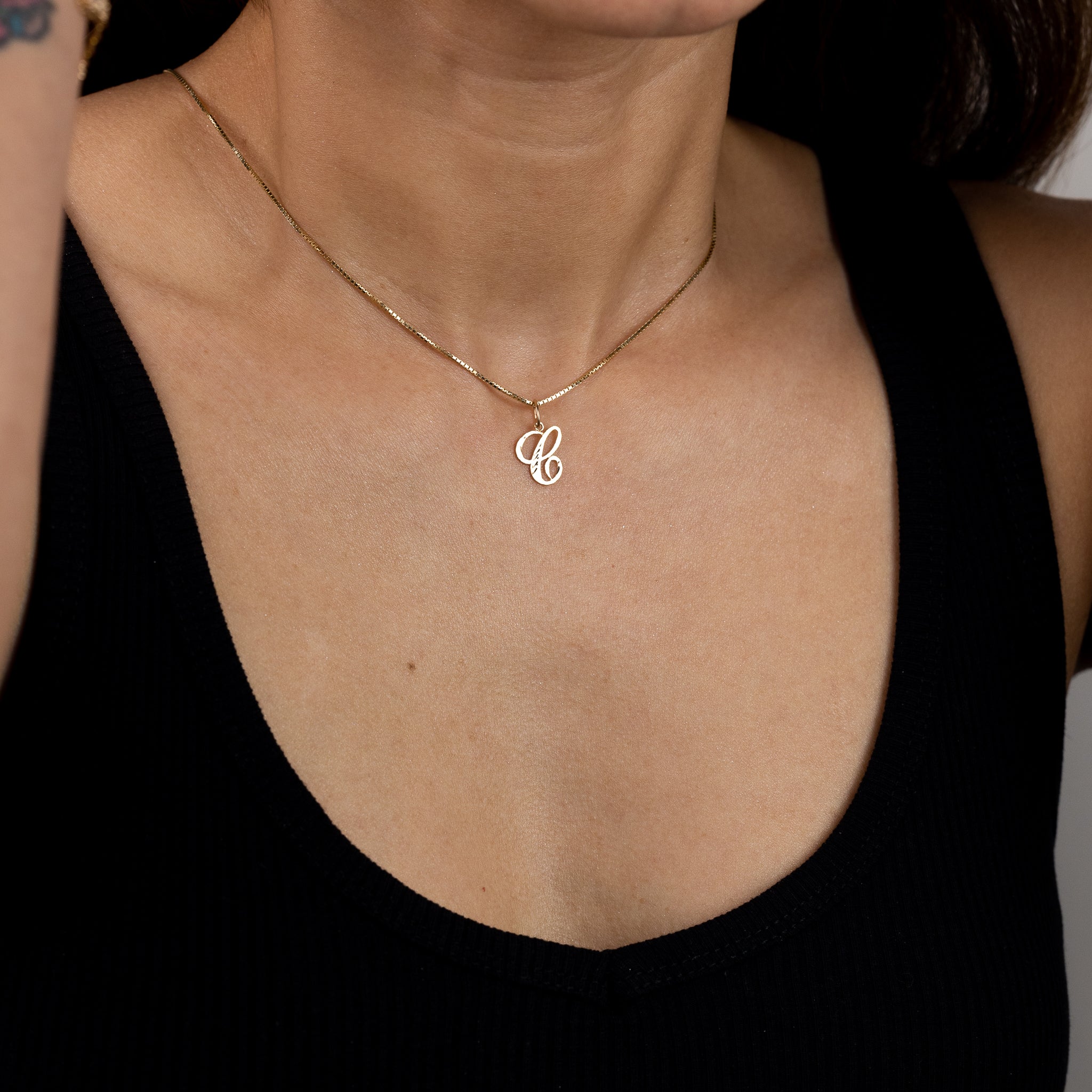 Gold Cursive Letter C Pendant | A-Z Pendants - Charlie & Co. Jewelry