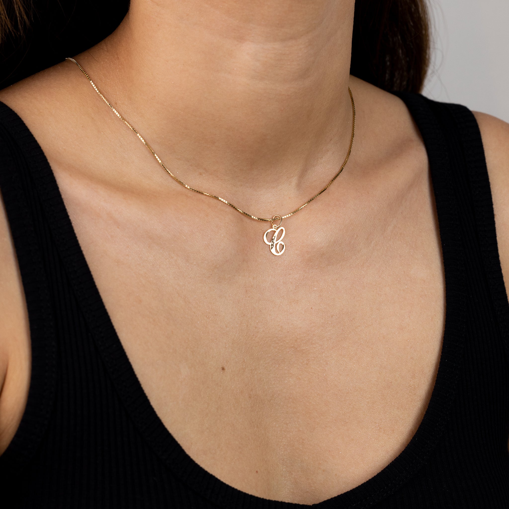 Gold Cursive Letter C Pendant | A-Z Pendants - Charlie & Co. Jewelry