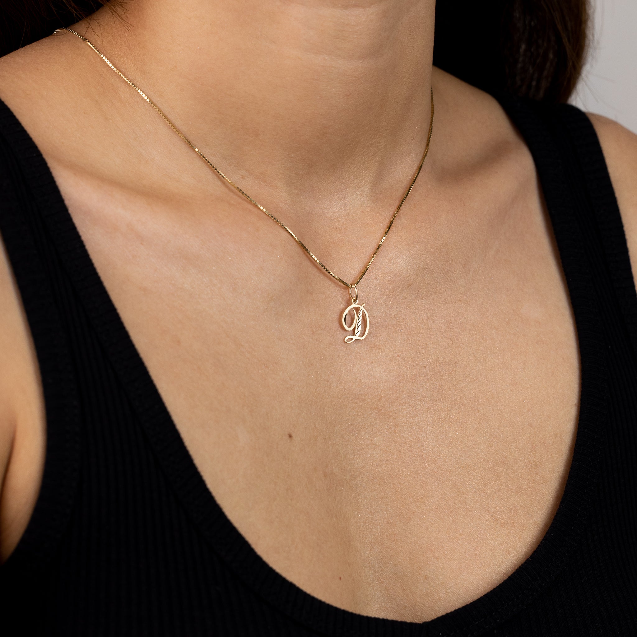 Gold Cursive Letter D Pendant | A-Z Pendants - Charlie & Co. Jewelry