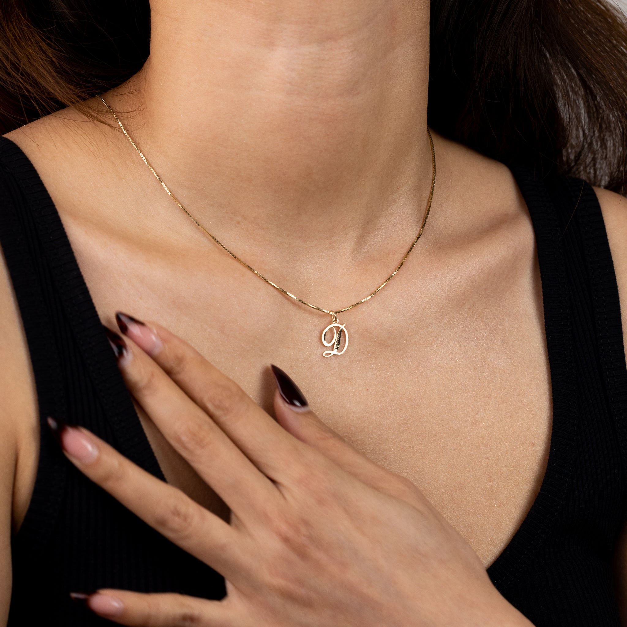 Gold Cursive Letter D Pendant | A-Z Pendants - Charlie & Co. Jewelry