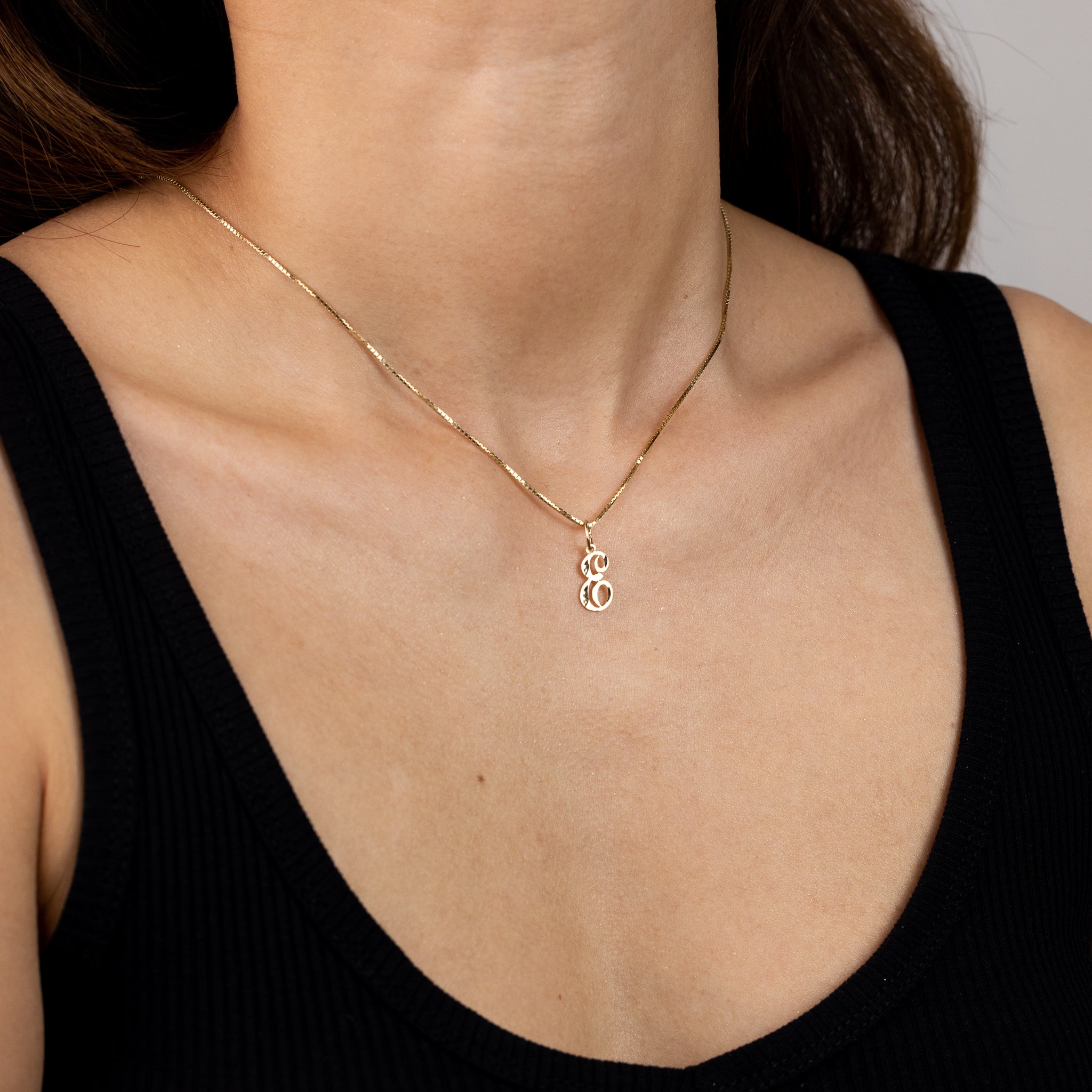 Gold Cursive Letter E Pendant | A-Z Pendants - Charlie & Co. Jewelry