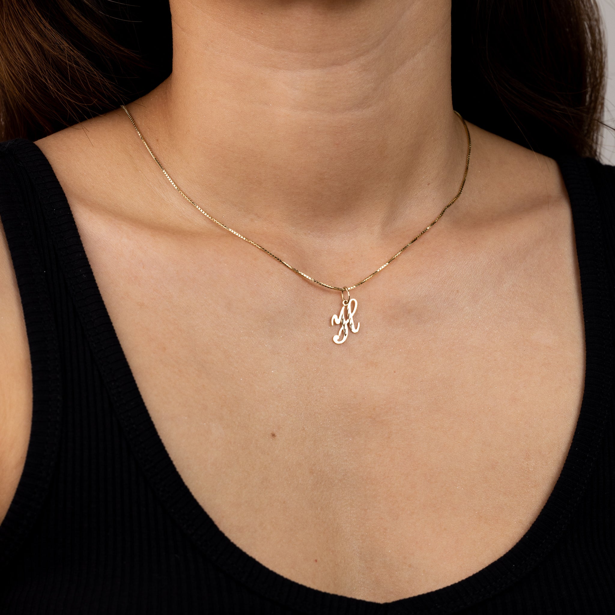 Gold Cursive Letter H Pendant | A-Z Pendants - Charlie & Co. Jewelry