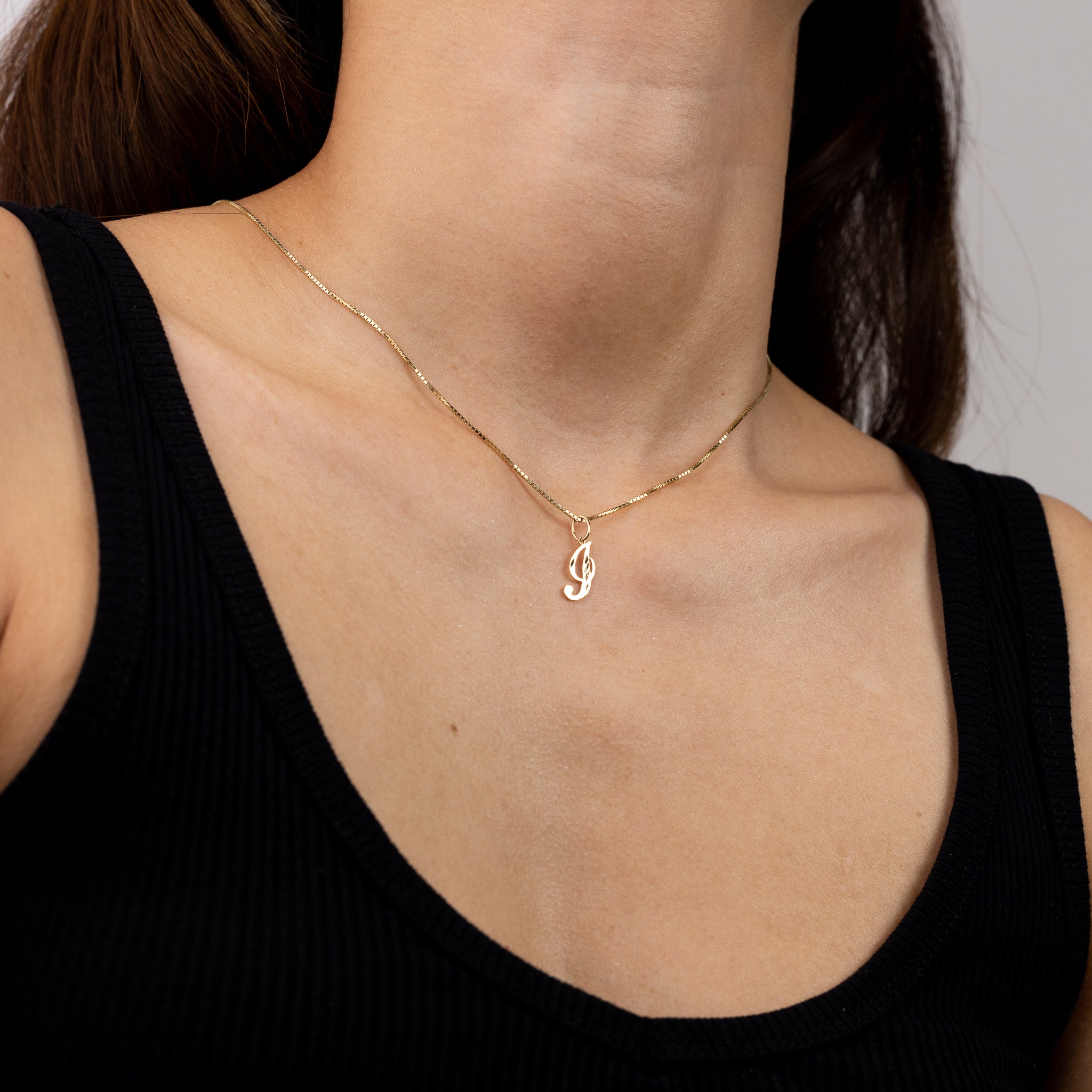 Gold Cursive Letter I Pendant | A-Z Pendants - Charlie & Co. Jewelry