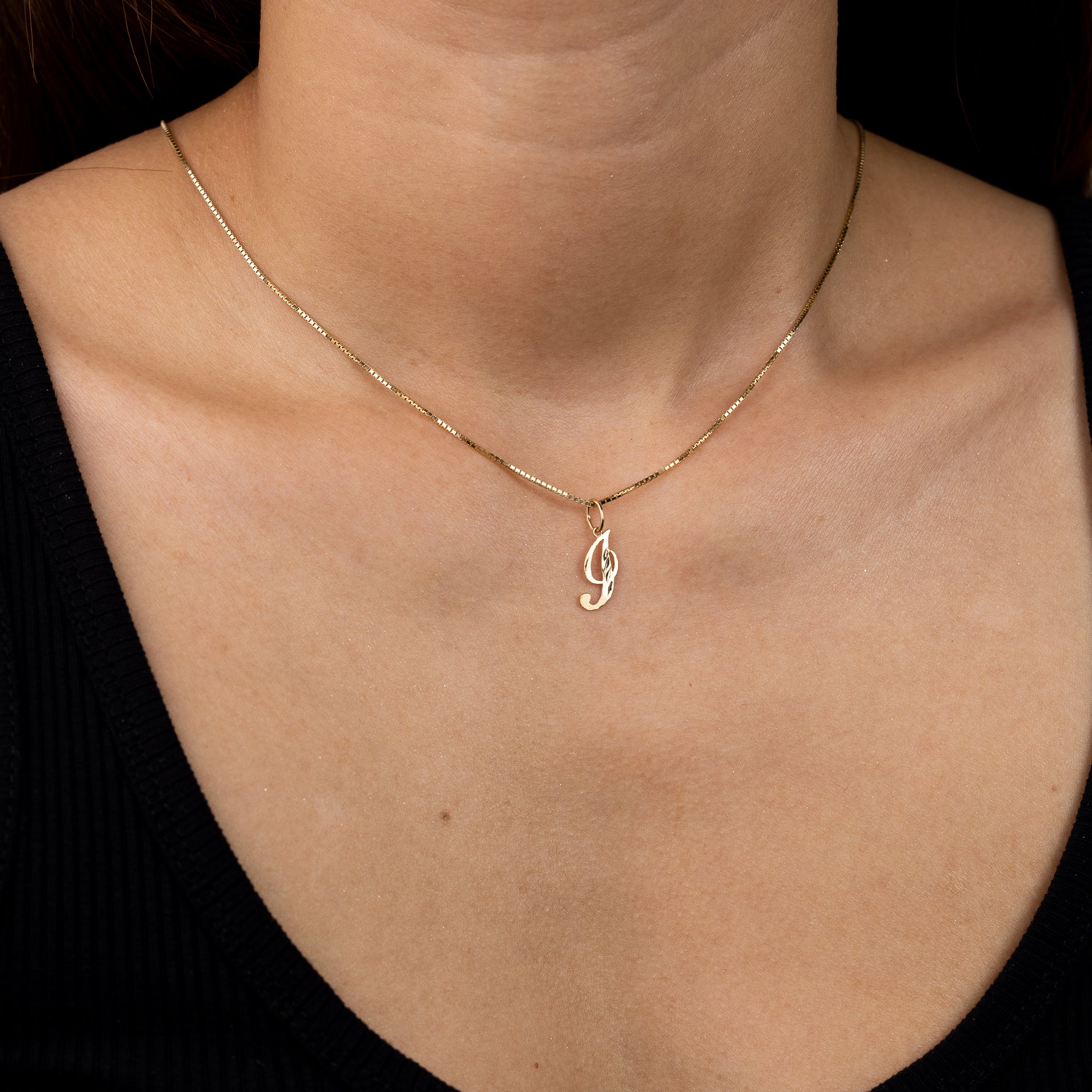 Gold Cursive Letter I Pendant | A-Z Pendants - Charlie & Co. Jewelry