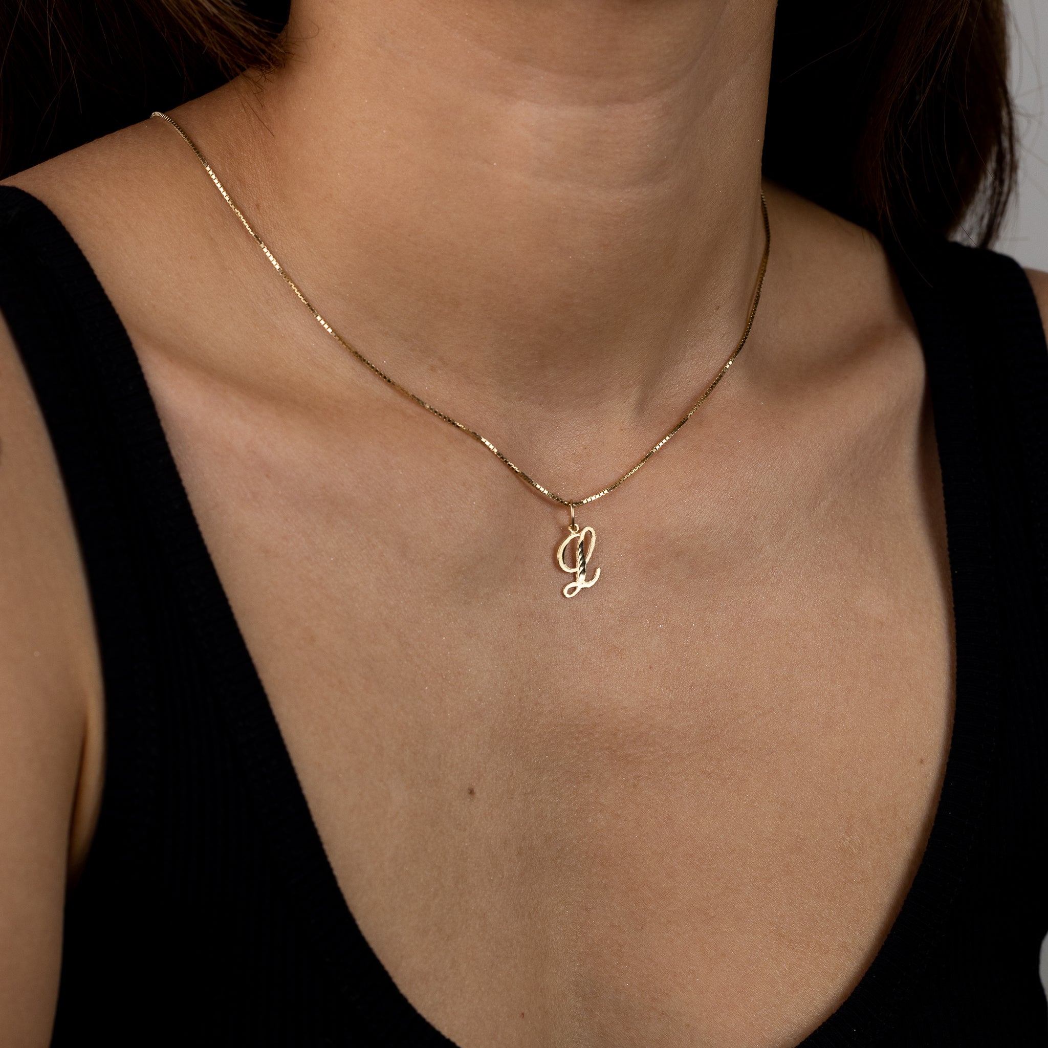 Gold Cursive Letter L Pendant | A-Z Pendants - Charlie & Co. Jewelry