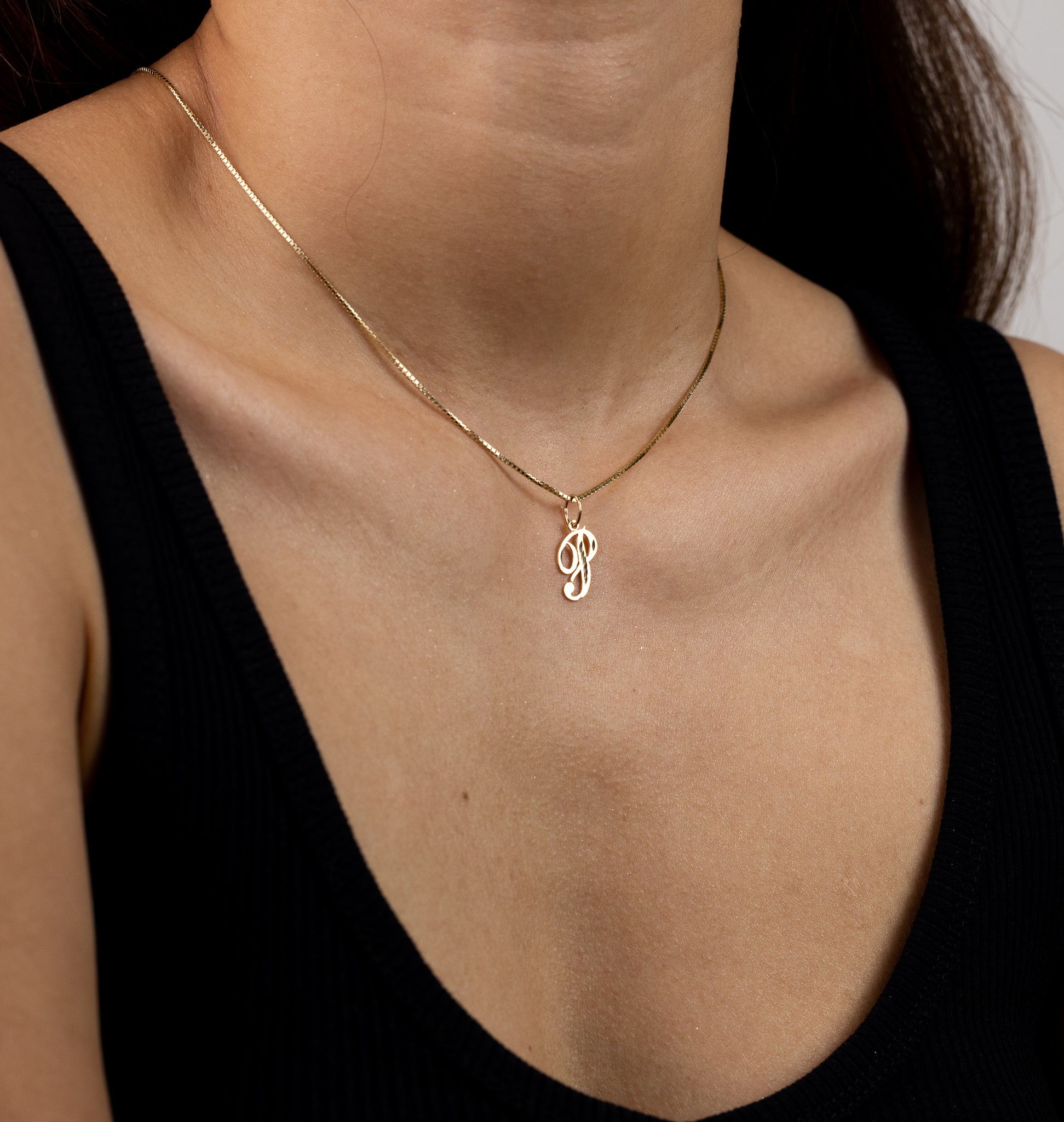 Gold Cursive Letter P Pendant | A-Z Pendants - Charlie & Co. Jewelry