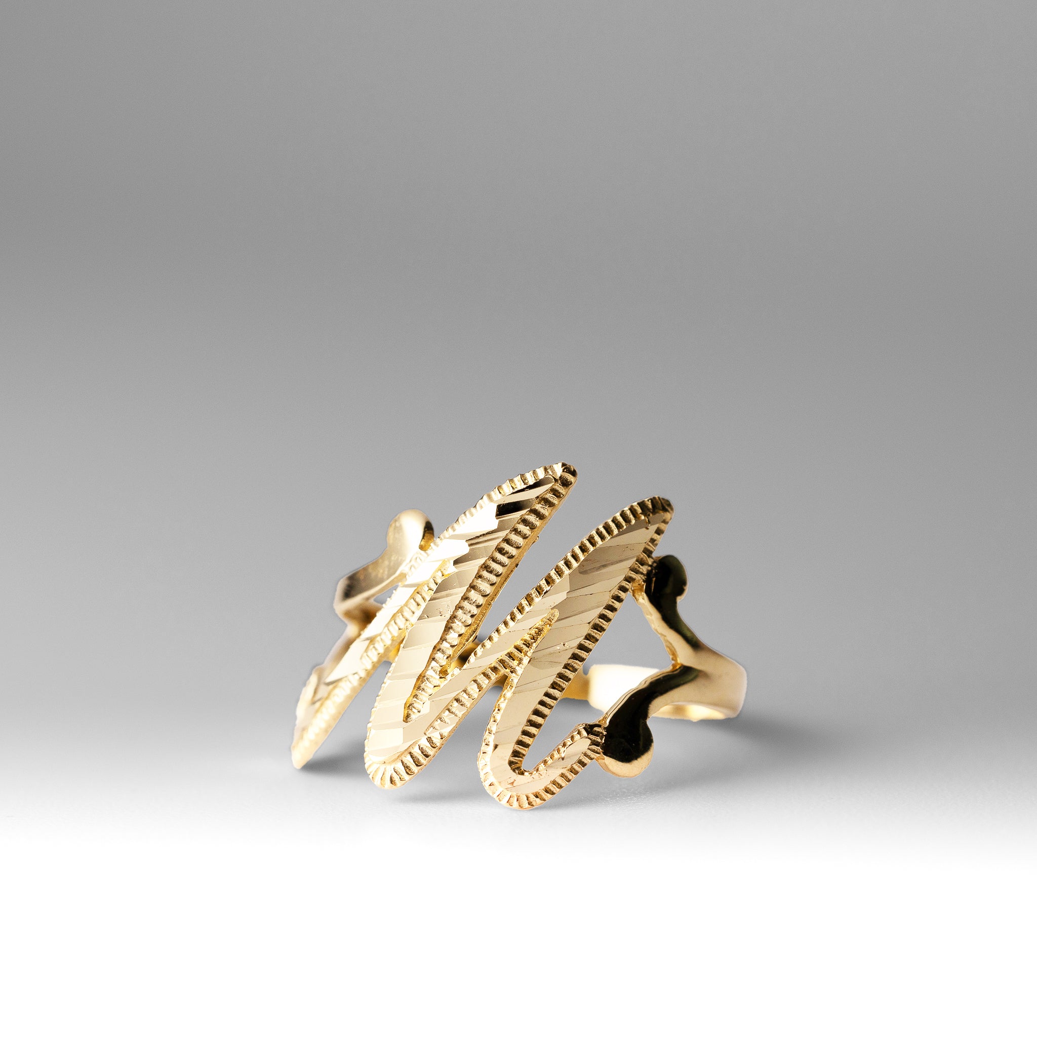 Gold Cursive Initial "M" Ring - Charlie & Co. Jewelry