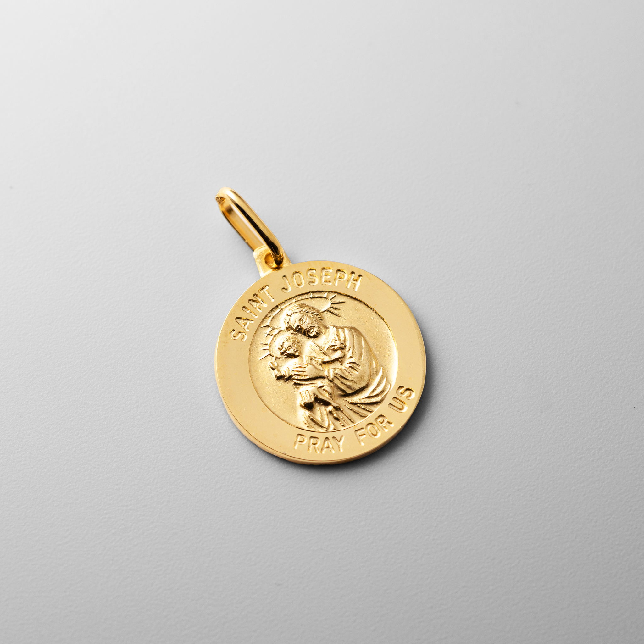 Gold St. Joseph Medal Large Solid Pendant - Model 0274 - Charlie & Co. Jewelry