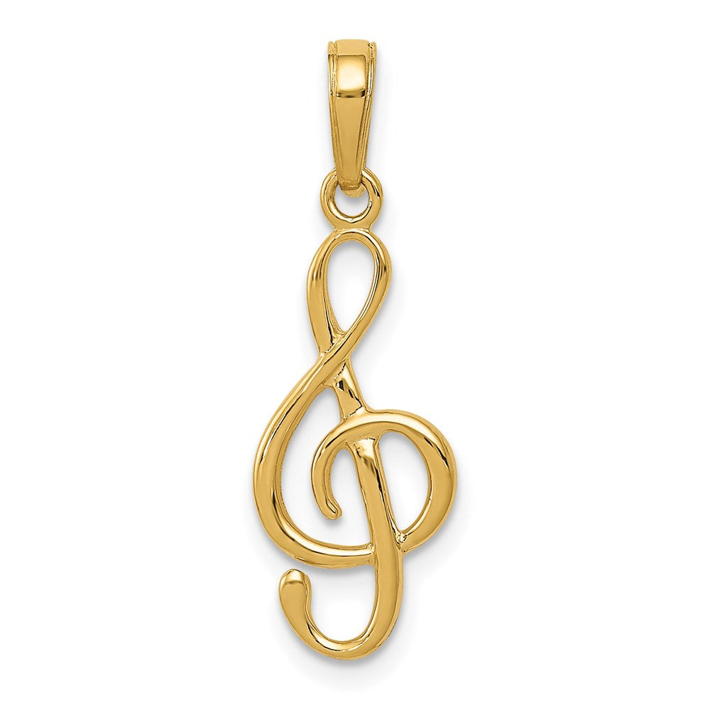 14K Gold Classic 3D Treble Clef Pendant - Charlie & Co. Jewelry