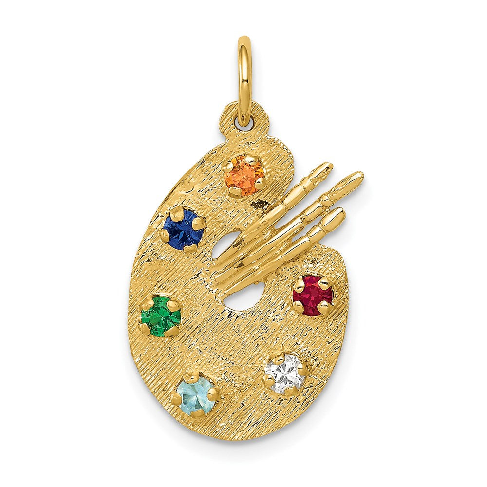 14K Gold CZ Stones Artist Palette Necklace Charm - Charlie & Co. Jewelry