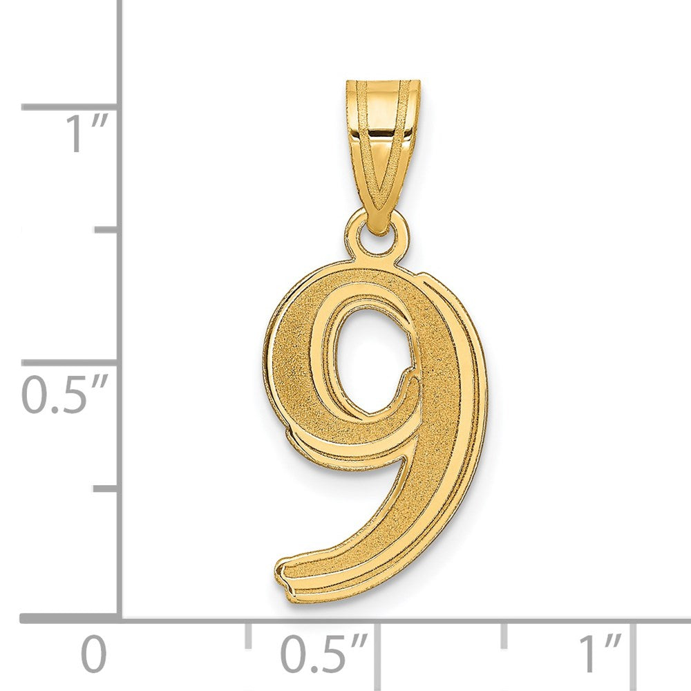 Charlie & Co Jewelry | 14k Polished Etched Number 9 Pendant - Model AEN09