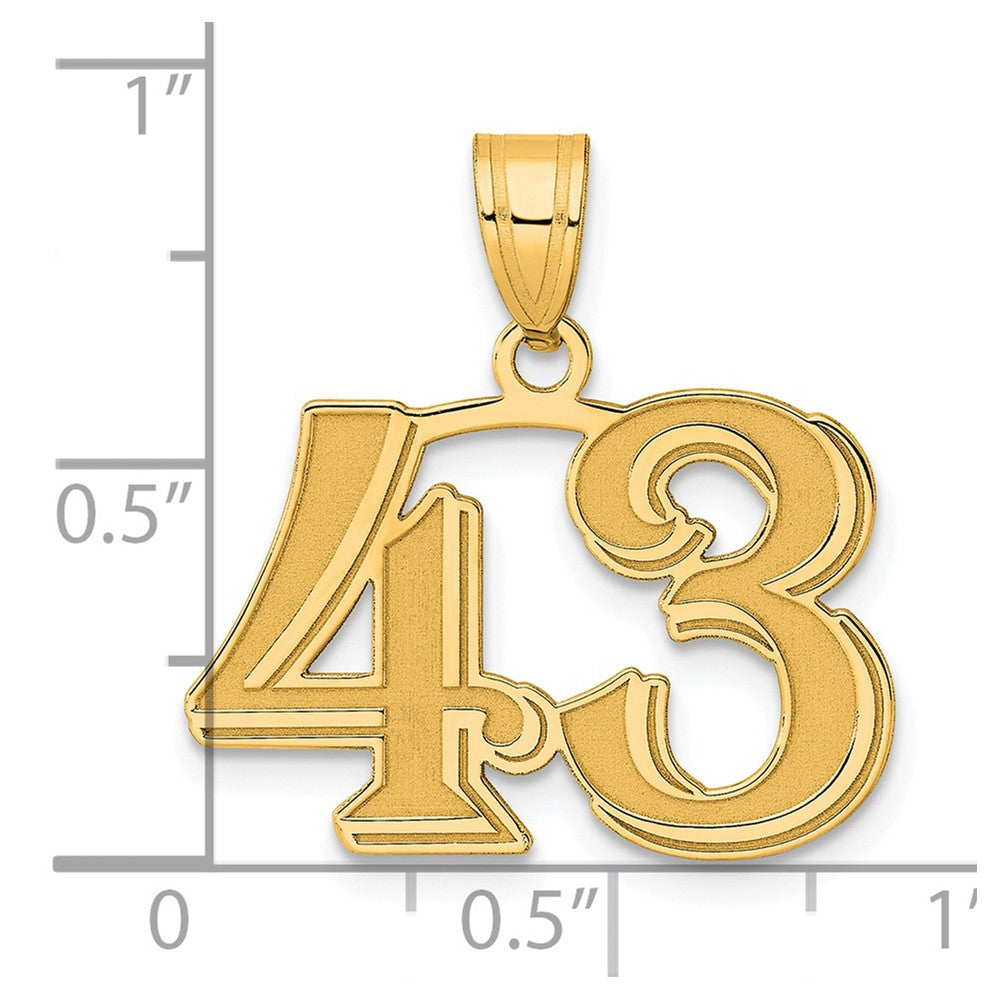 Charlie & Co Jewelry | 14k Polished Etched Number 43 Pendant - Model AEN43
