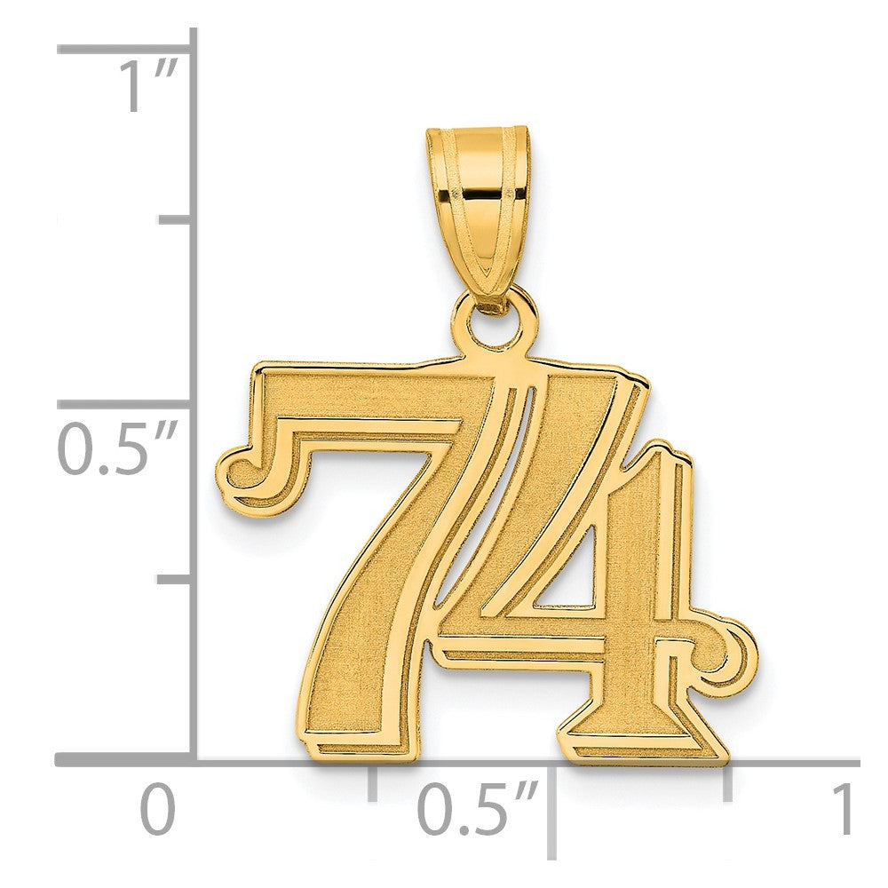 Charlie & Co Jewelry | 14k Polished Etched Number 74 Pendant - Model AEN74