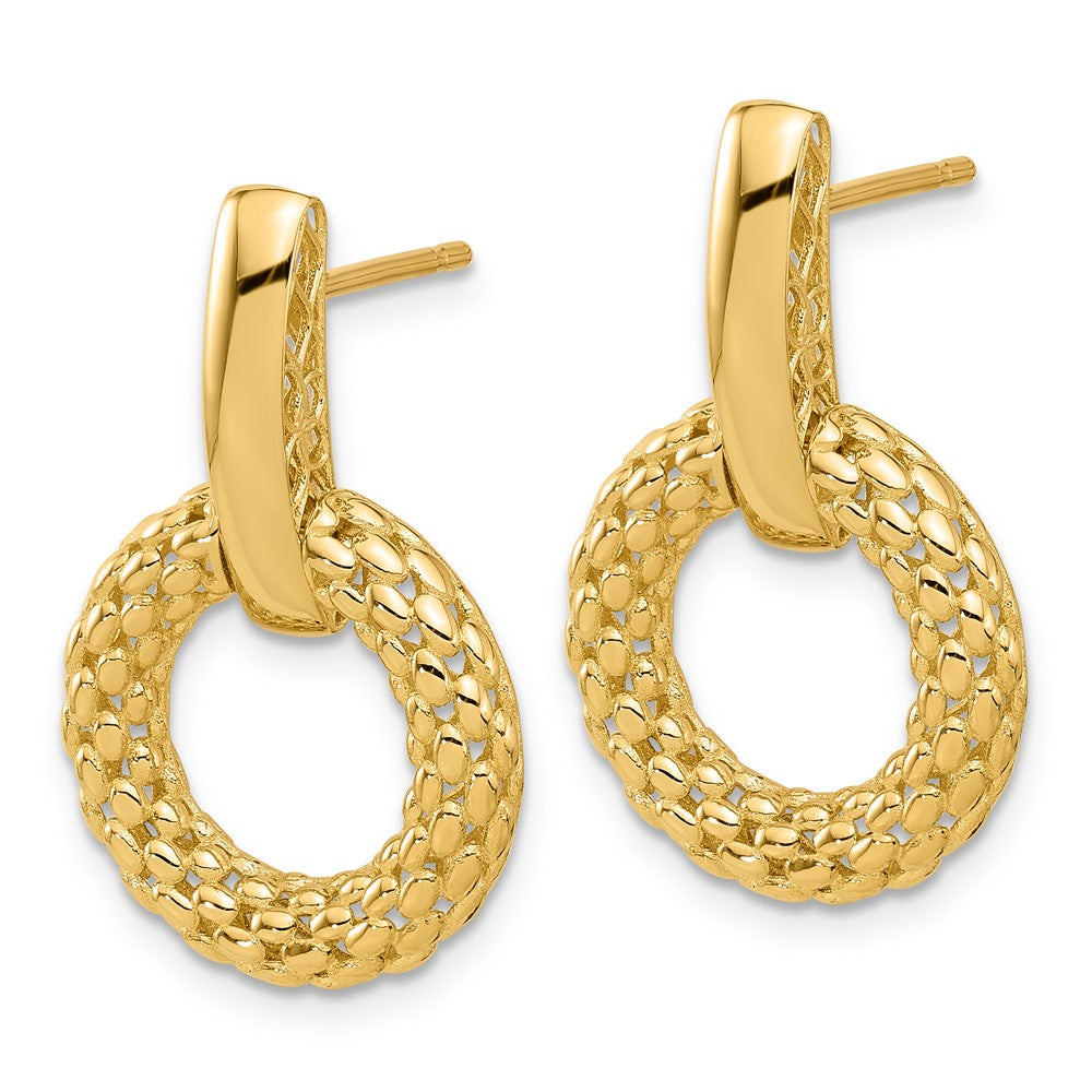 Gold Circle Mesh Earrings with Polished Post - Model BMDL107E - Charlie & Co. Jewelry