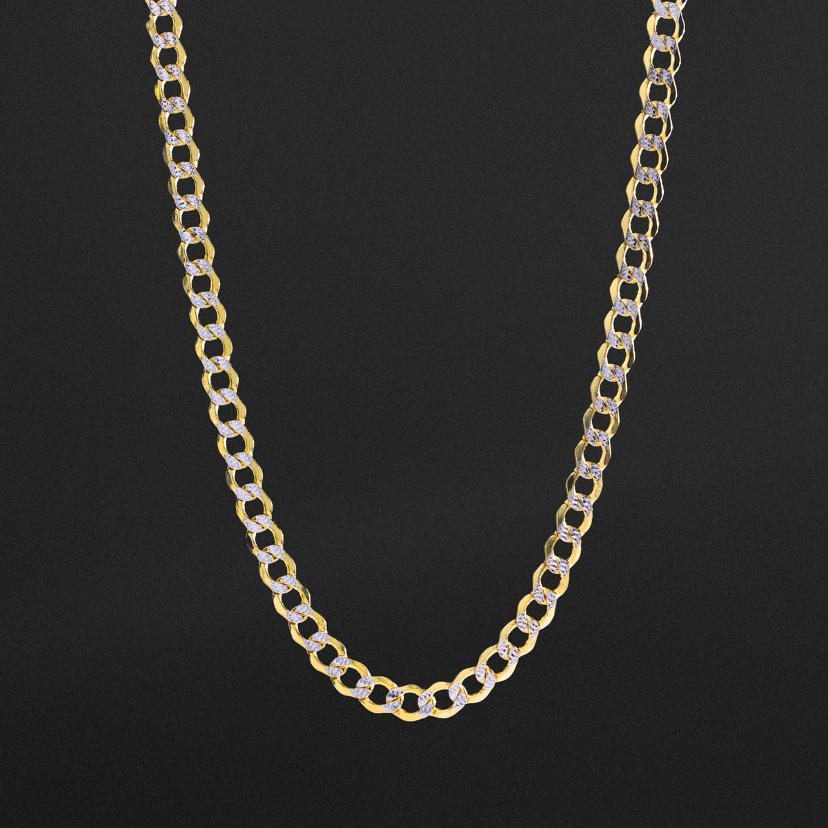 14k Gold 6.6mm Two-Tone Hollow Cuban Bevelled Chain - Model CH-0429