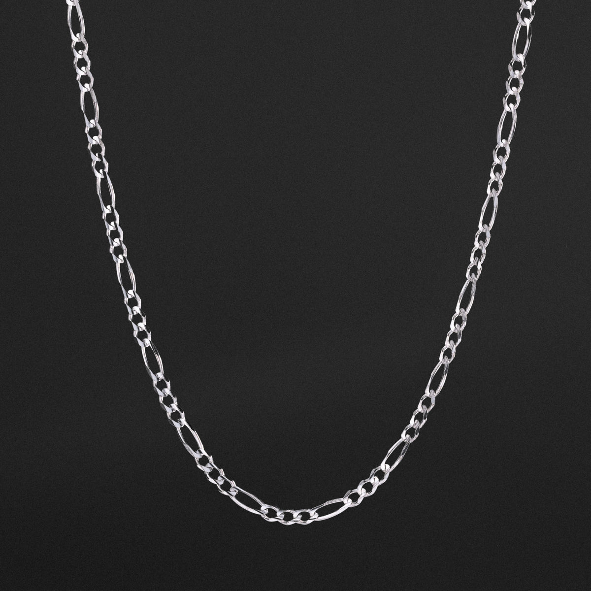 14k 4mm White Gold Concave Figaro Chain - Model CH-0343 - Charlie & Co. Jewelry