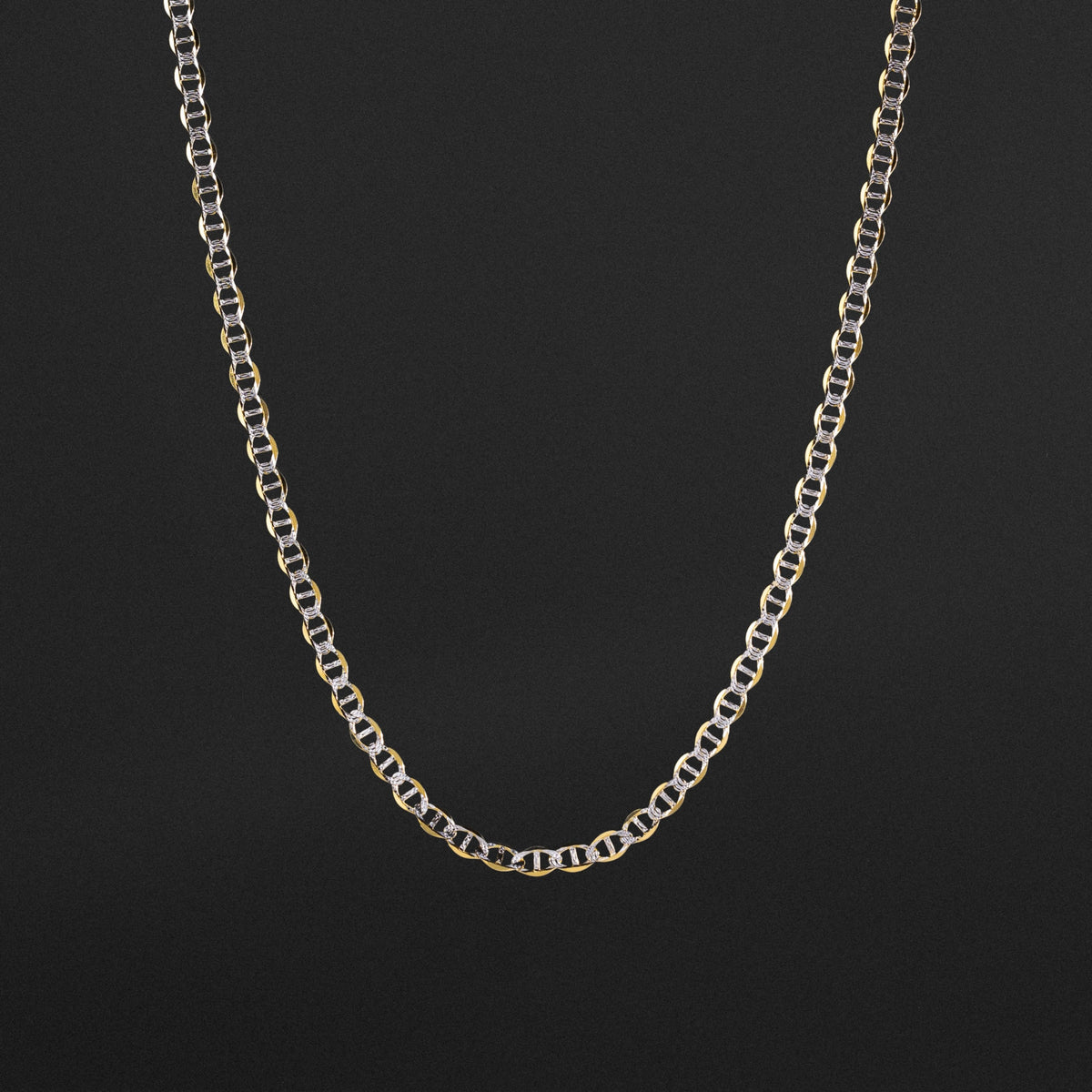 14k Gold 4.4mm Lightweight Two-Tone Flat Mariner Chain - Model CH-0338