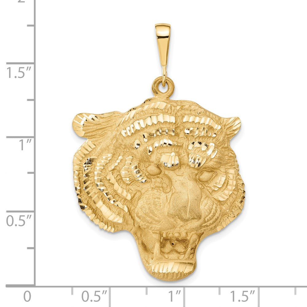 Gold Diamond-cut Large Tiger Head Pendant Necklace - Model C1158 - Charlie & Co. Jewelry