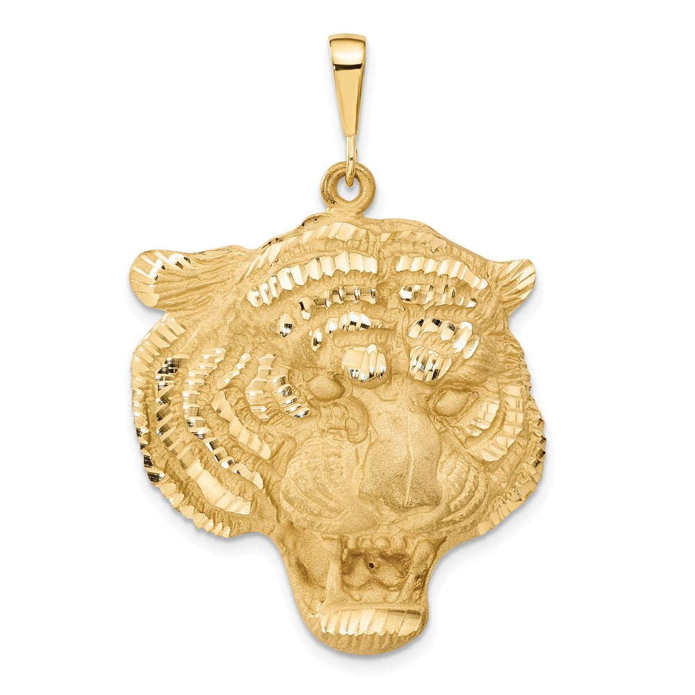 Gold Diamond-cut Large Tiger Head Pendant Necklace - Model C1158 - Charlie & Co. Jewelry