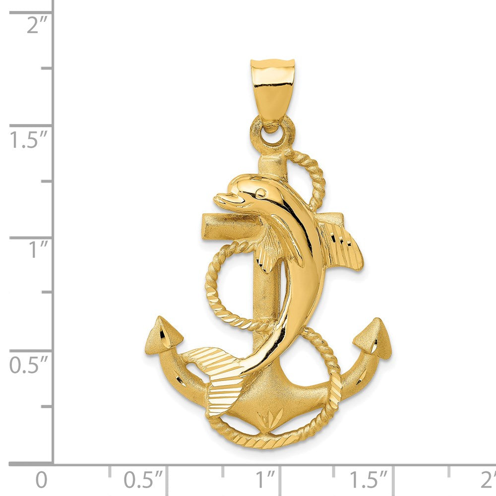 14K Gold Classic Dolphin on Anchor Pendant - Charlie & Co. Jewelry