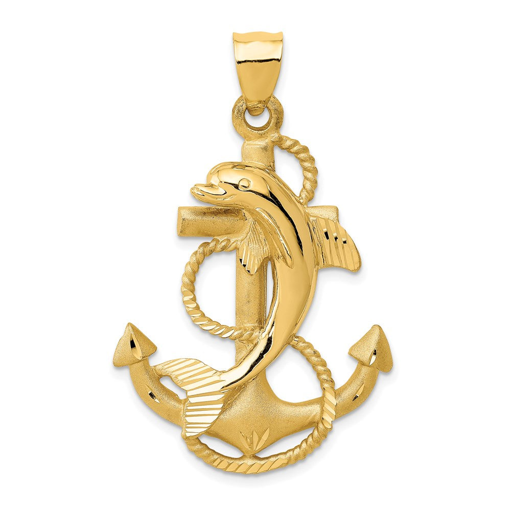14K Gold Classic Dolphin on Anchor Pendant - Charlie & Co. Jewelry