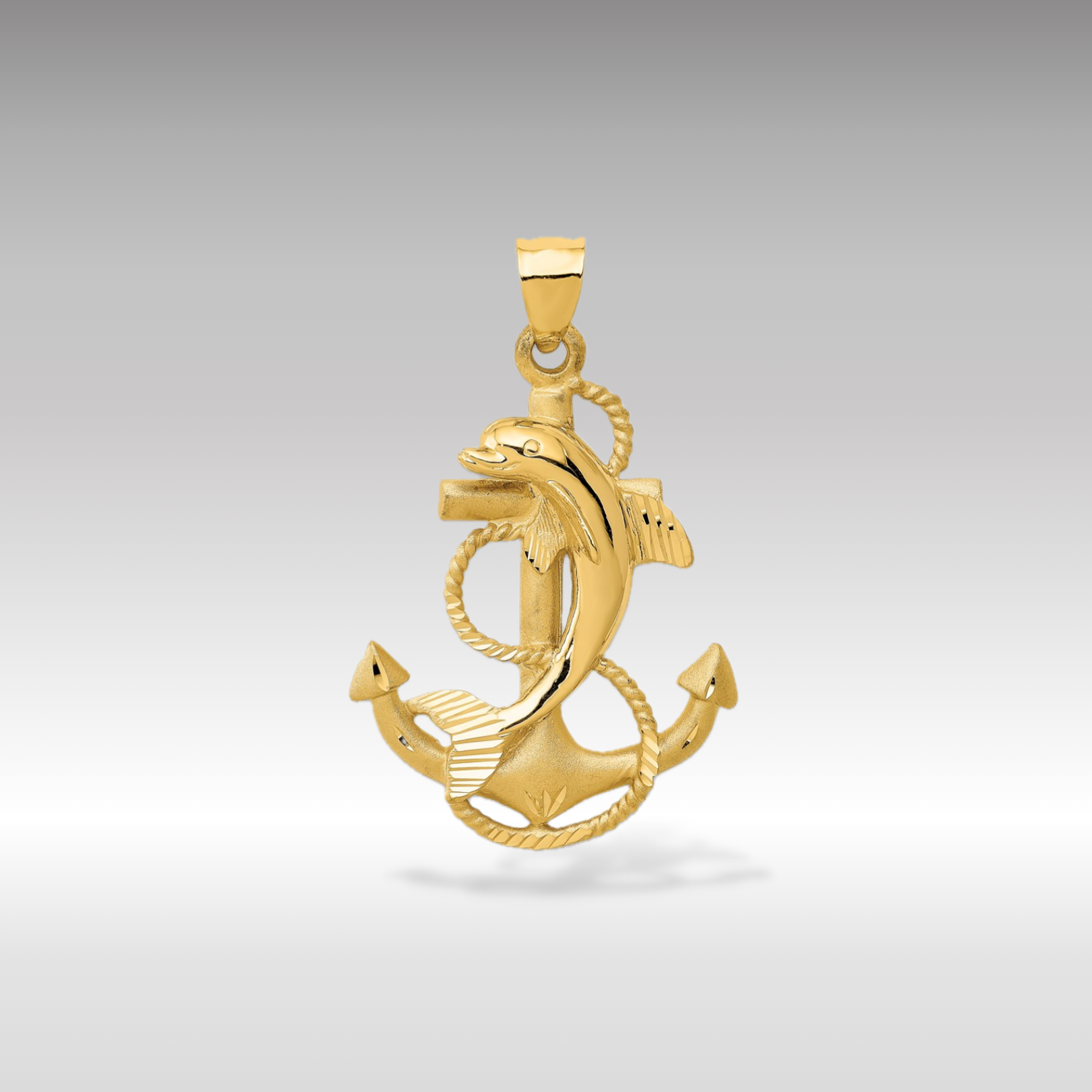 14K Gold Classic Dolphin on Anchor Pendant - Charlie & Co. Jewelry