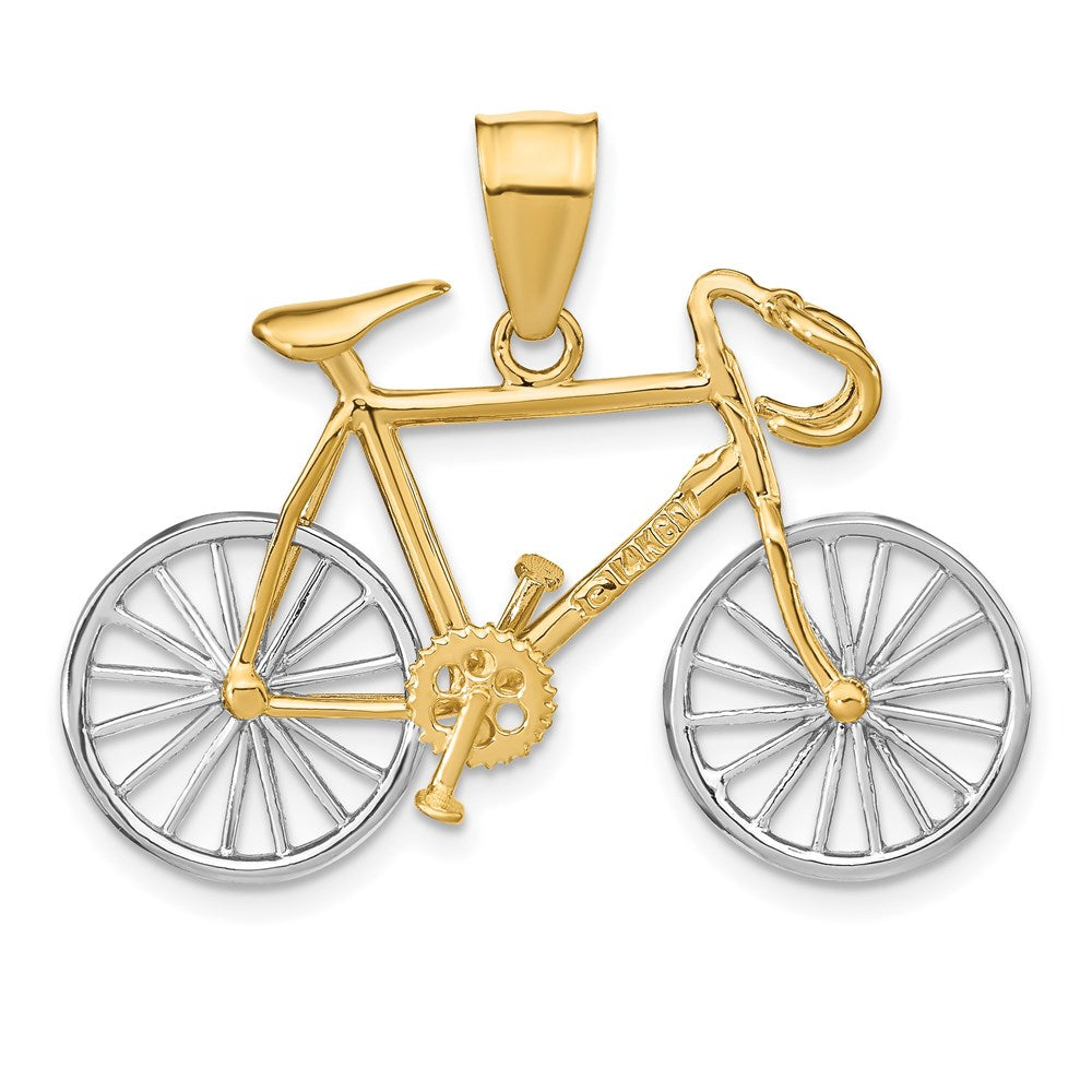 Yellow and White Gold Large 3-D Bicycle Pendant Model-C1813 - Charlie & Co. Jewelry