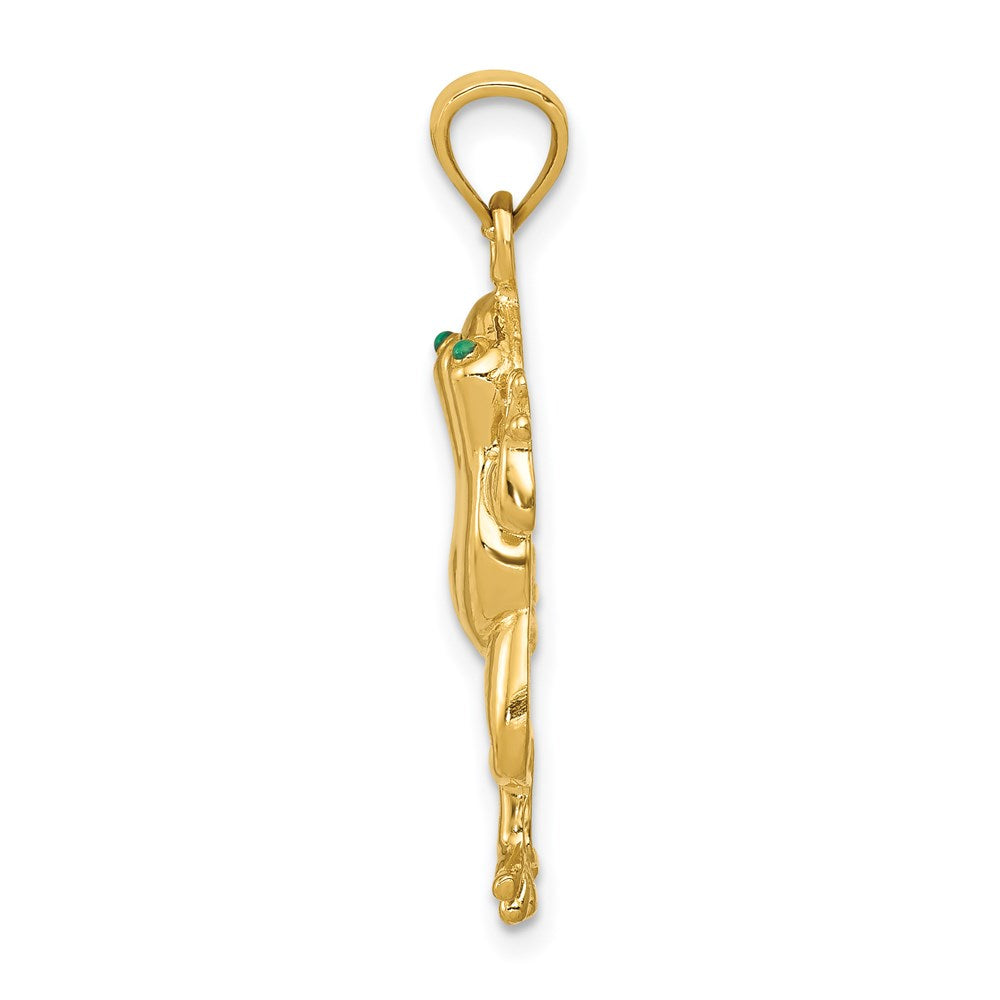 14k Gold Frog Pendant with Enameled Green Eyes - Charlie & Co. Jewelry
